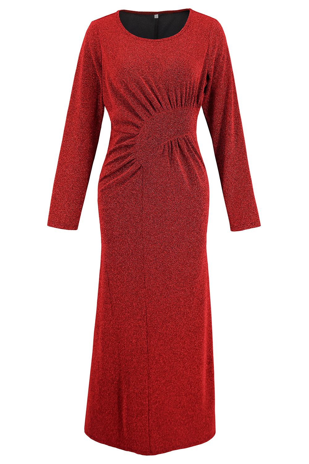 Fitted Long Sleeve Round Neck Ruched Cocktail Dress