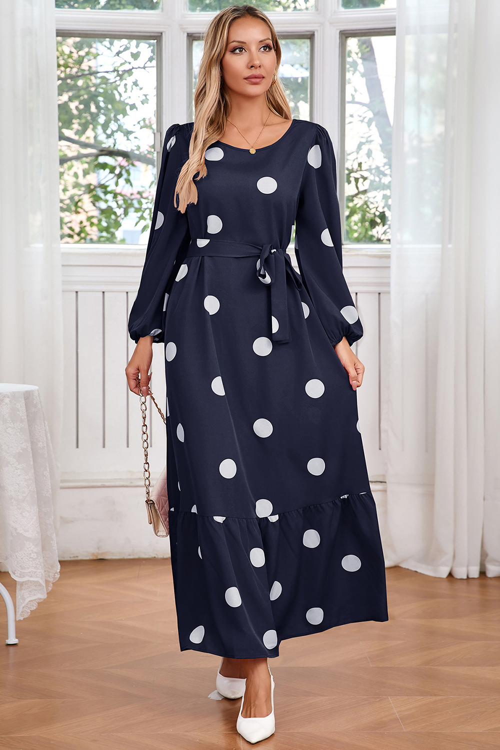 Round Neck Long Balloon Sleeve Cocktail Dress