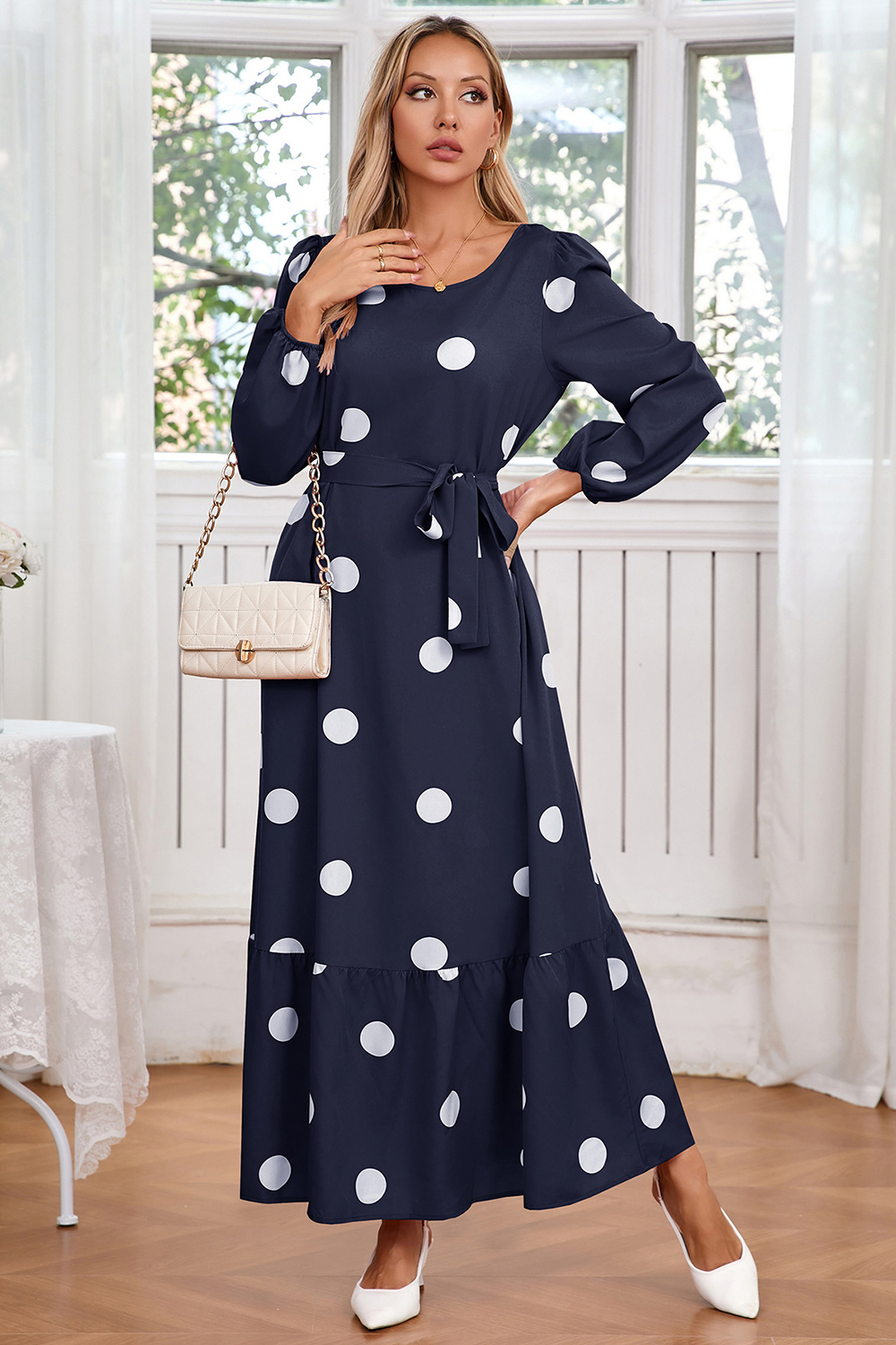 Round Neck Long Balloon Sleeve Cocktail Dress