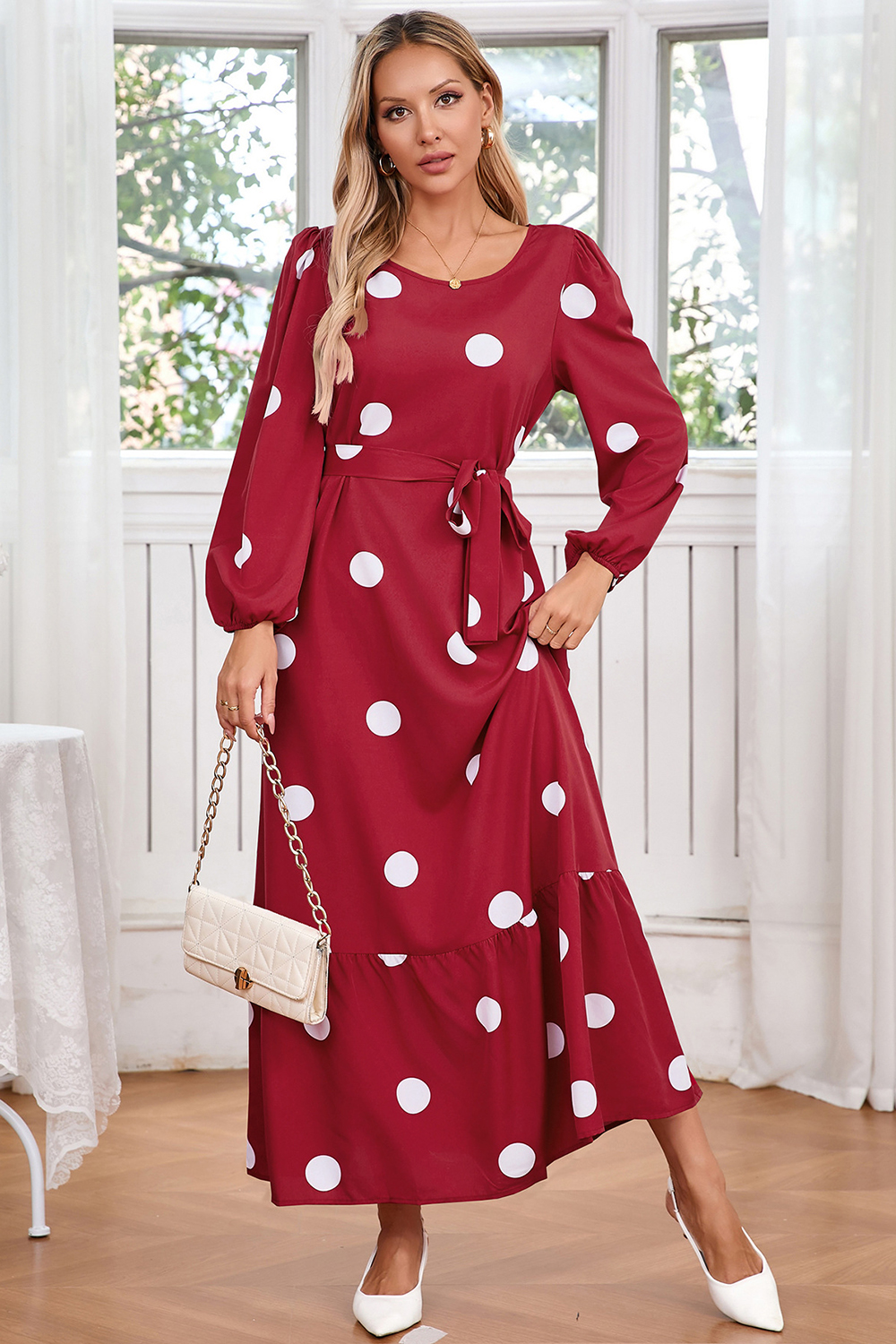 Round Neck Long Balloon Sleeve Cocktail Dress