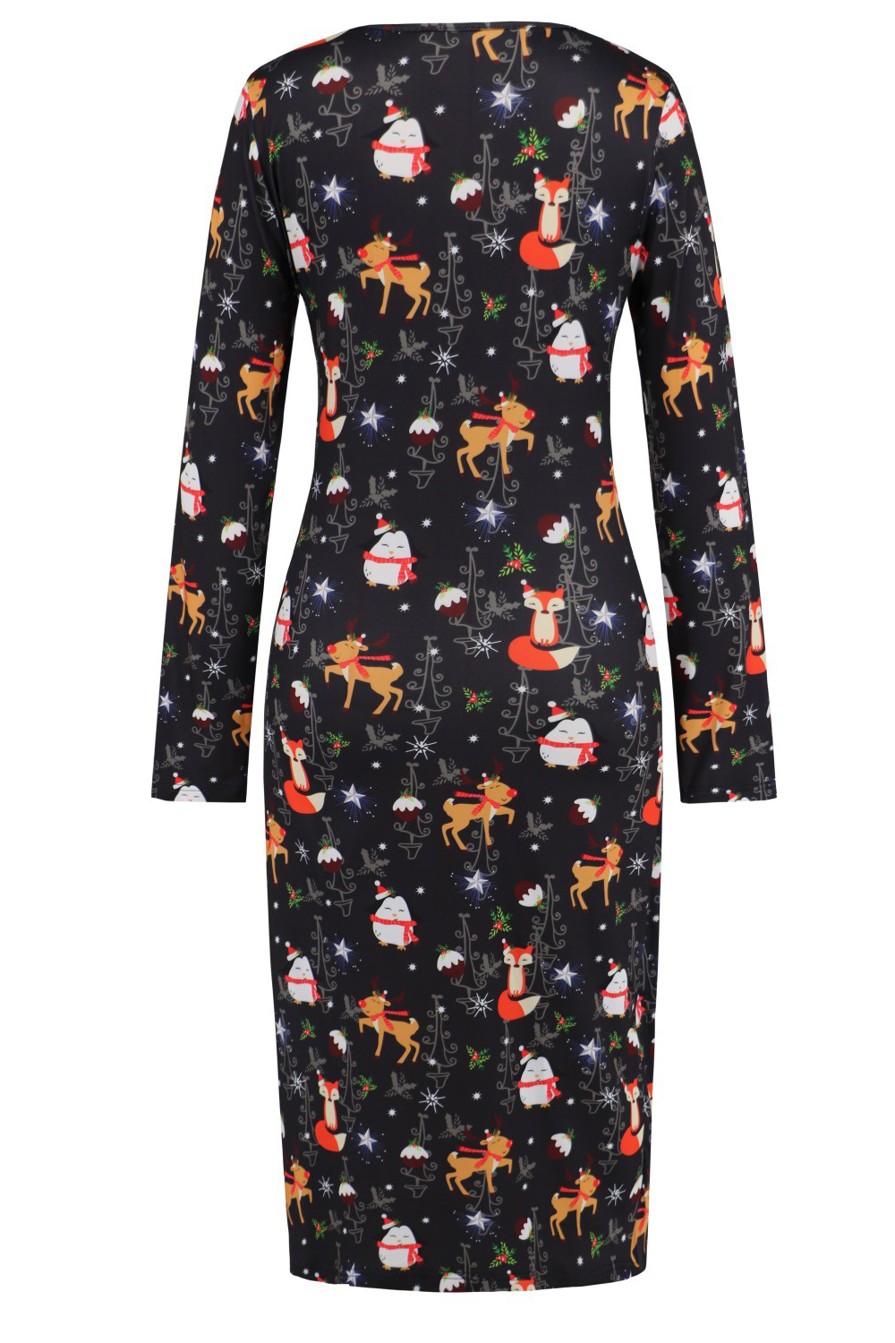 V-Neck Long Sleeve Fitted Midi Cocktail Dress