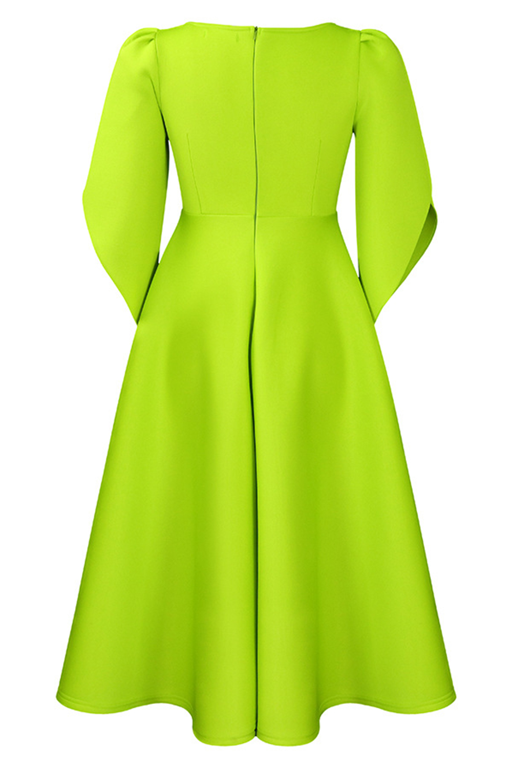 Round Neck Ruched Flared Sleeve Knee-Length Cocktail Dress