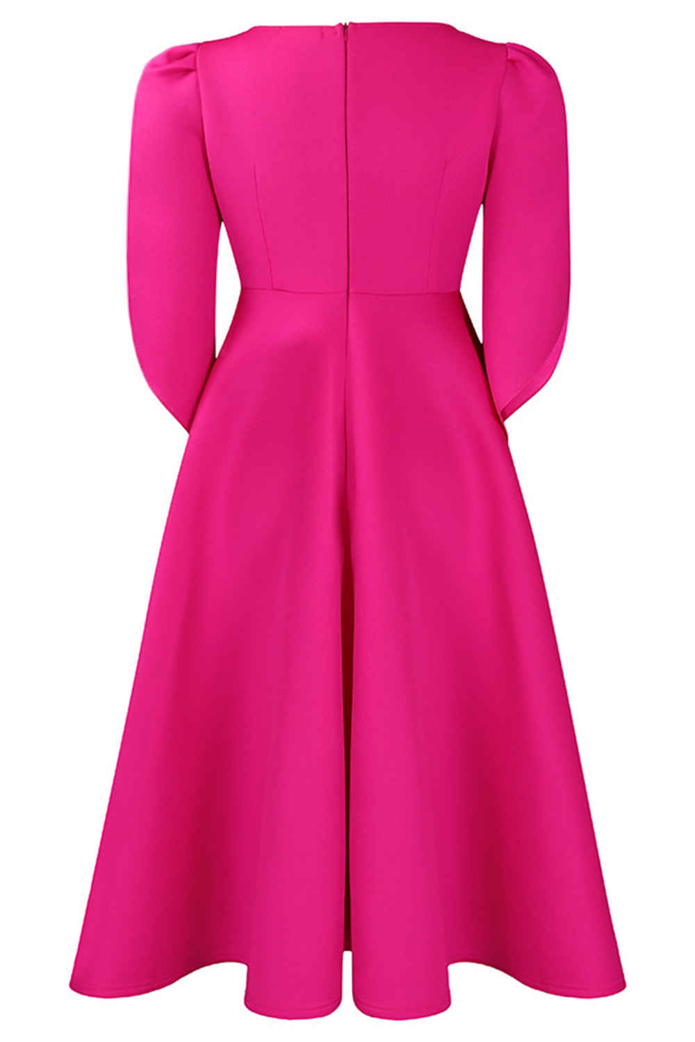 Round Neck Ruched Flared Sleeve Knee-Length Cocktail Dress