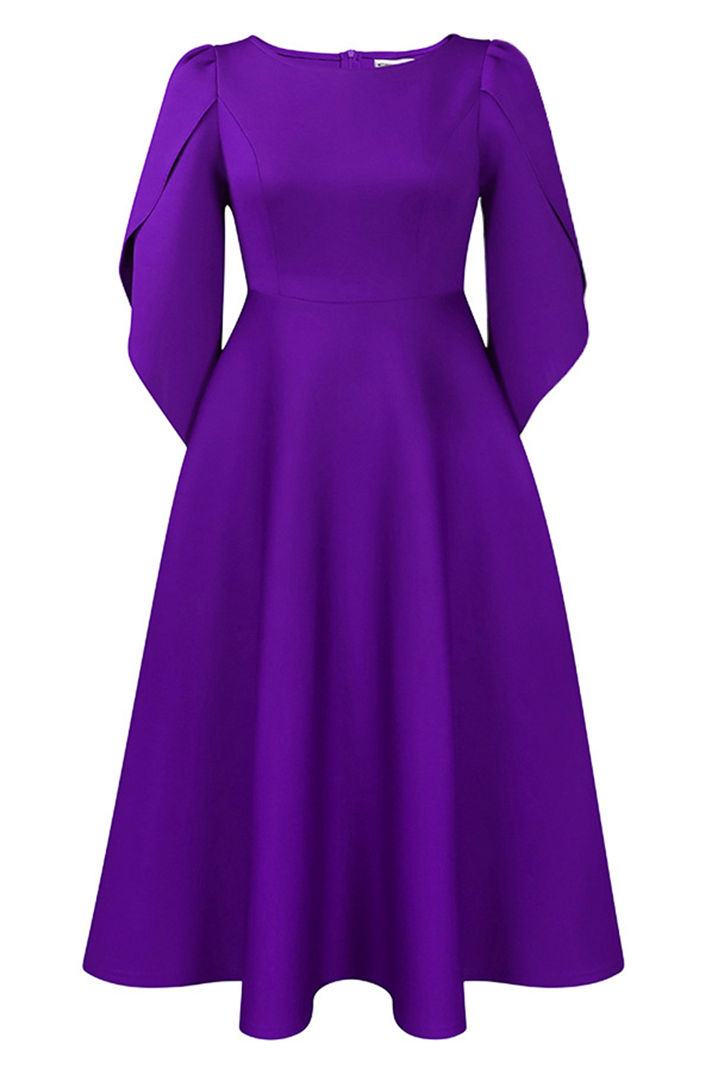 Round Neck Ruched Flared Sleeve Knee-Length Cocktail Dress