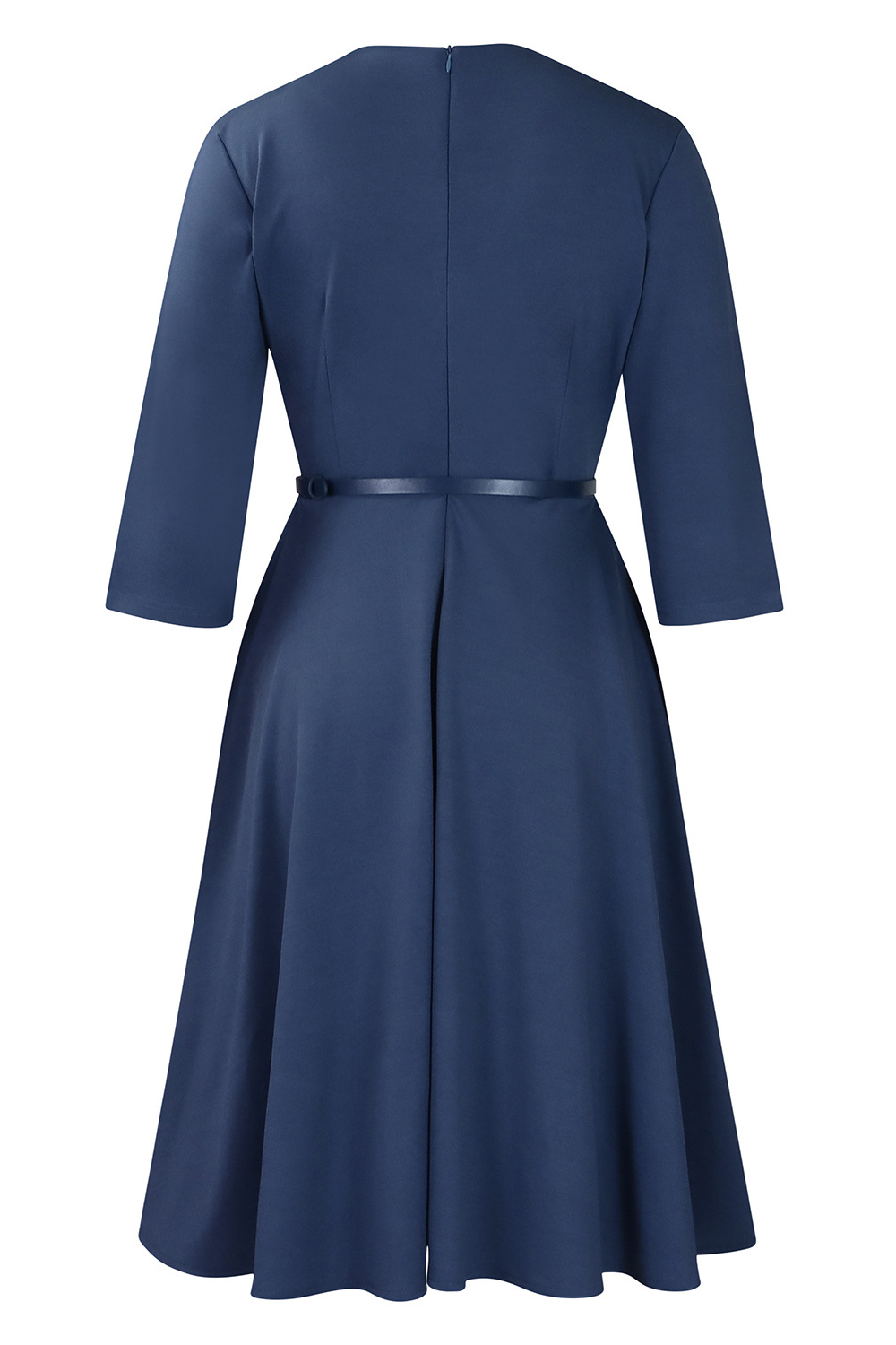 Collared Three-Quarter Sleeve Ruched Waist Cocktail Dress