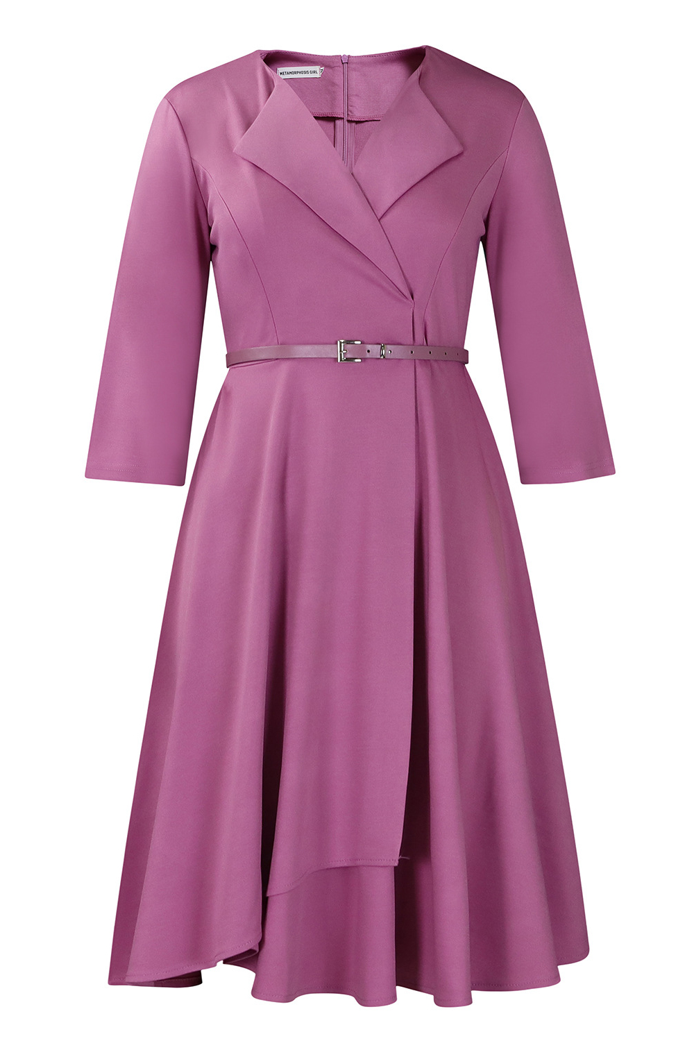 Collared Three-Quarter Sleeve Ruched Waist Cocktail Dress