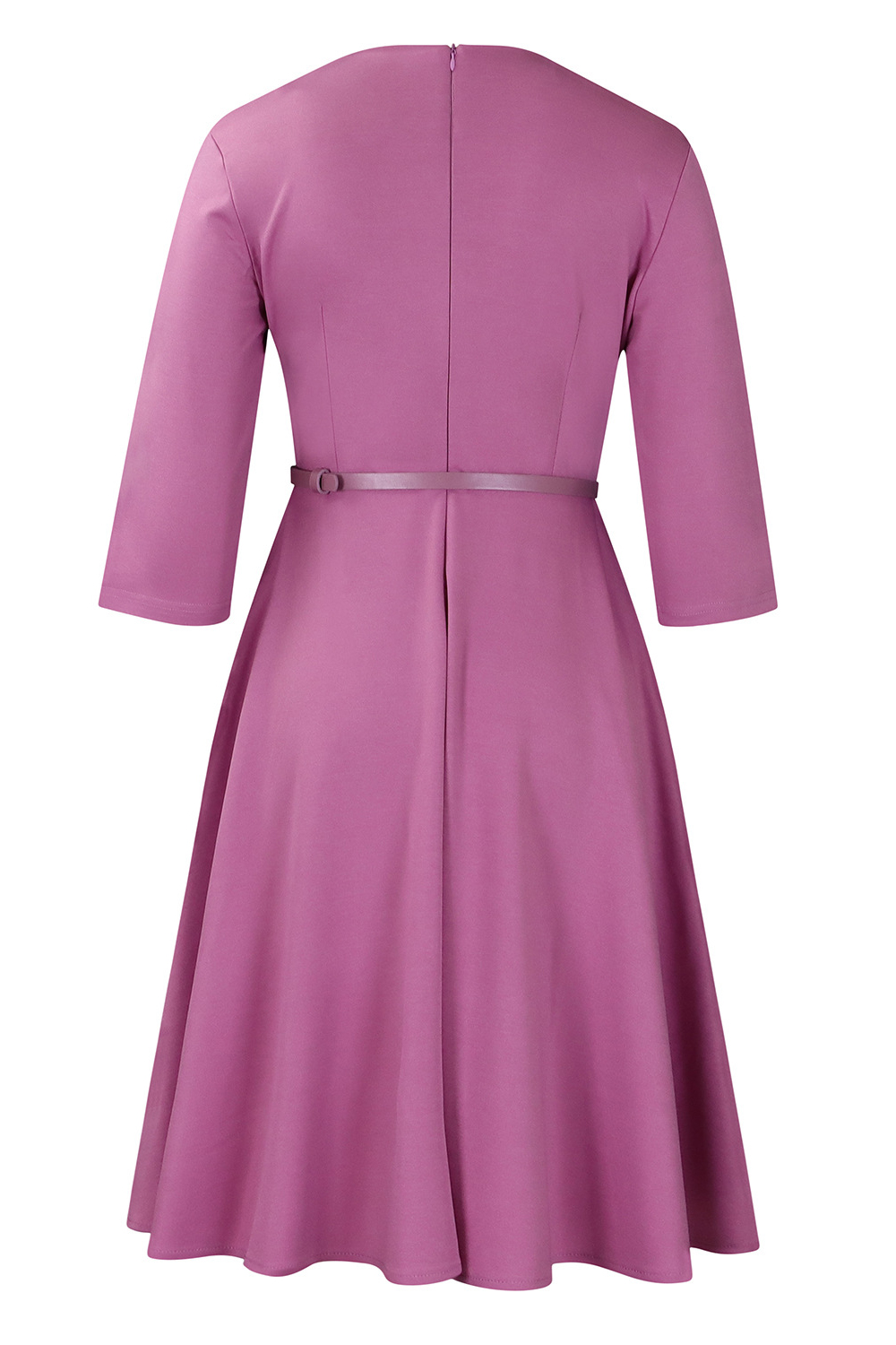 Collared Three-Quarter Sleeve Ruched Waist Cocktail Dress