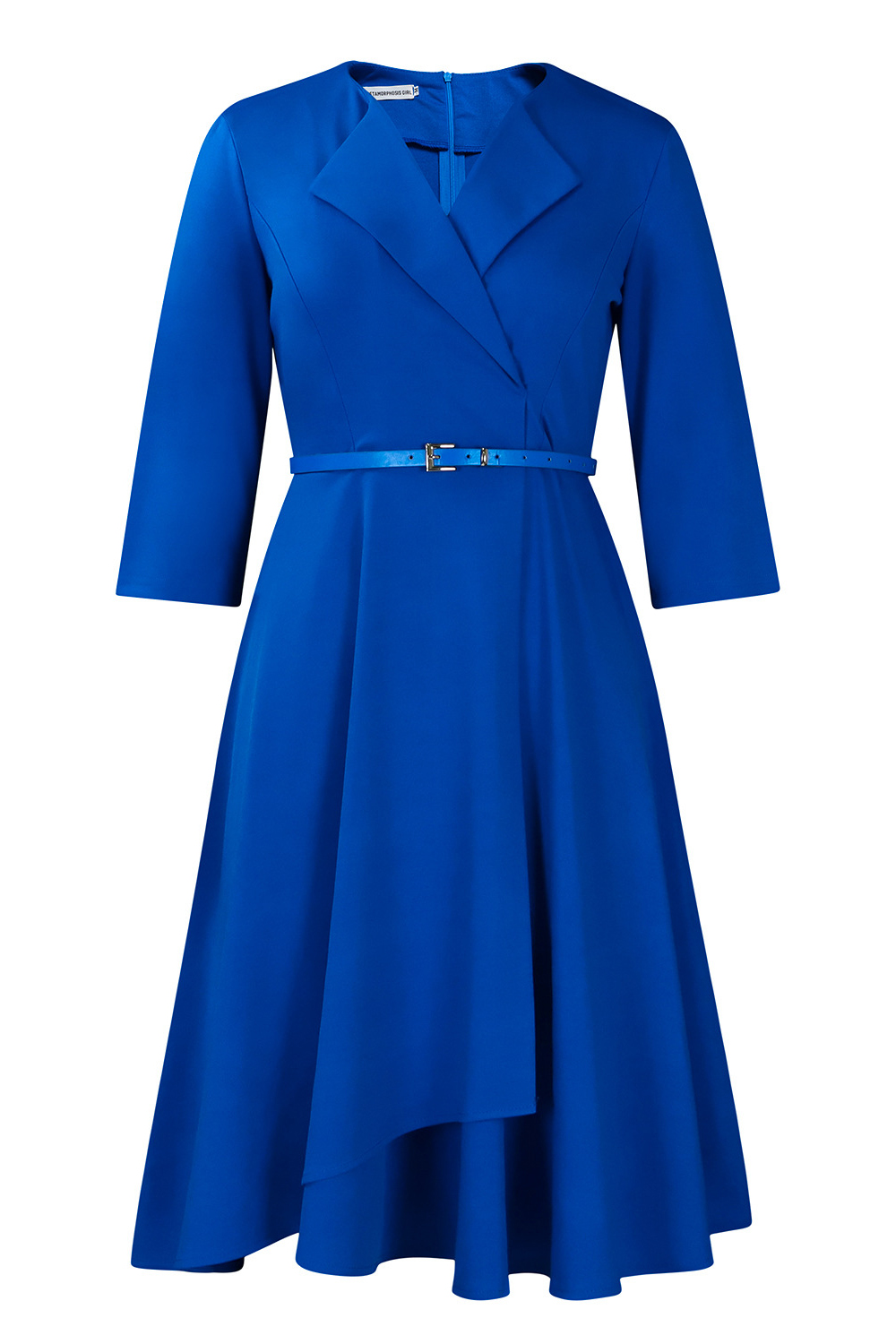 Collared Three-Quarter Sleeve Ruched Waist Cocktail Dress
