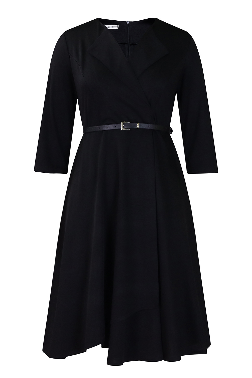 Collared Three-Quarter Sleeve Ruched Waist Cocktail Dress