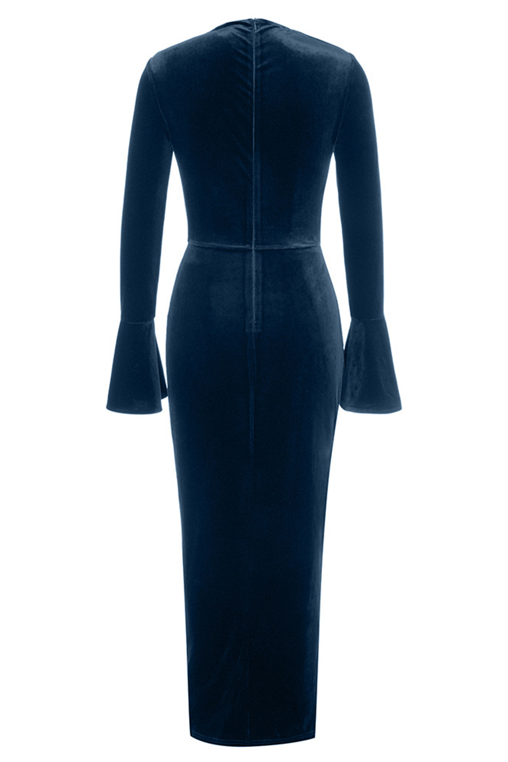 Asymmetrical Neckline Fitted Flared Long Sleeve Cocktail Dress