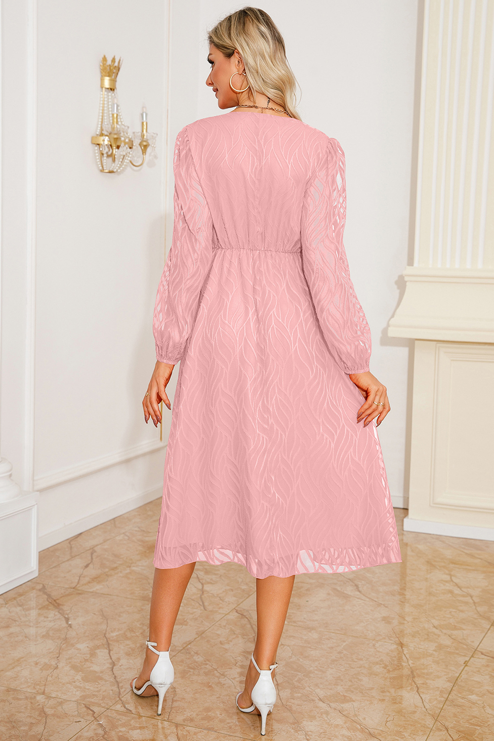 2024 Vintage V-Neck Jacquard Long Sleeve A-Line Dress