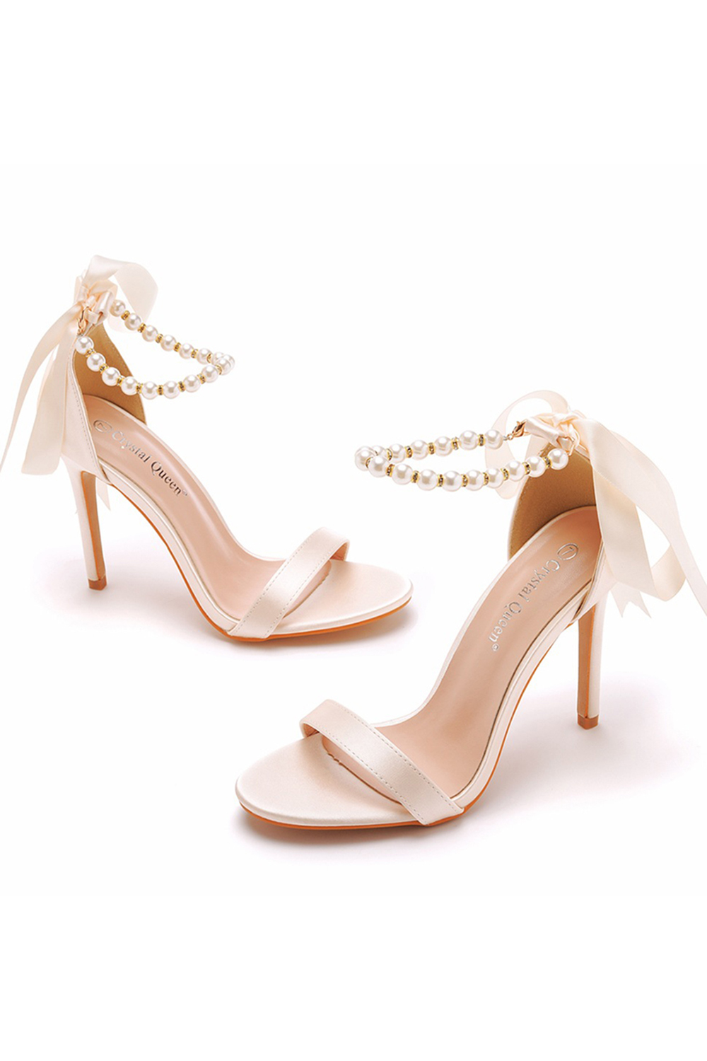 Elegant Solid Color Buckle Satin Low-Top Round-Toe Peep-Toe High Heels for Women