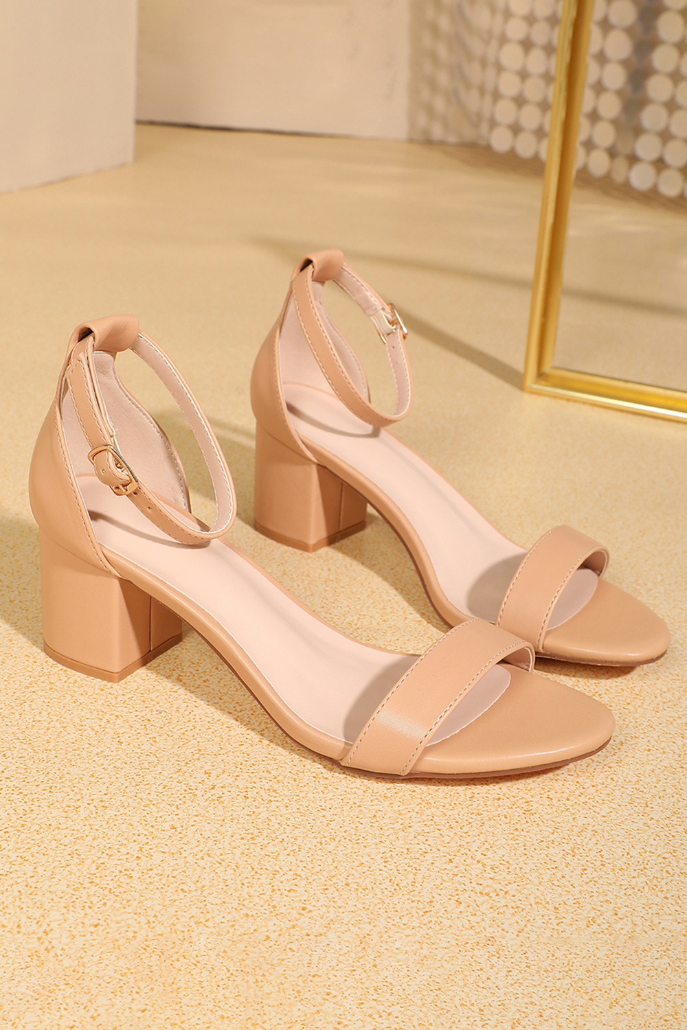 Minimalist Round-Toe Satin Chunky Heel Low-Heel Sandals with Buckle for Women