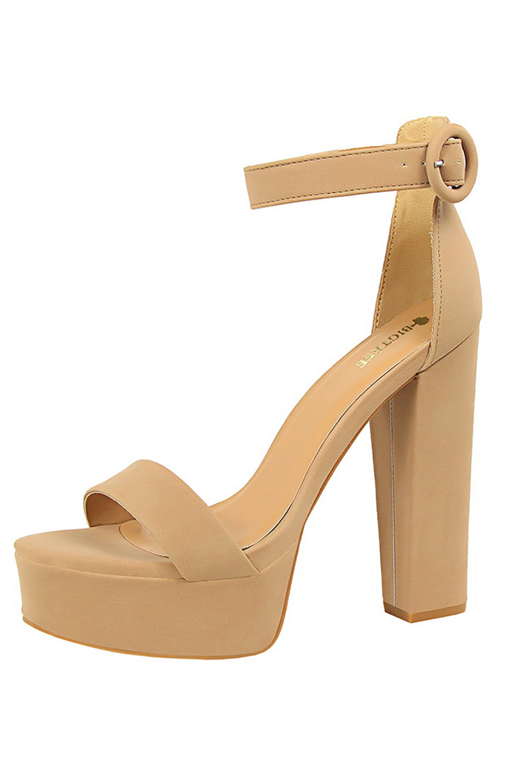 Simple Satin Chunky-Heel Round-Toe High Heels with Buckle for Women