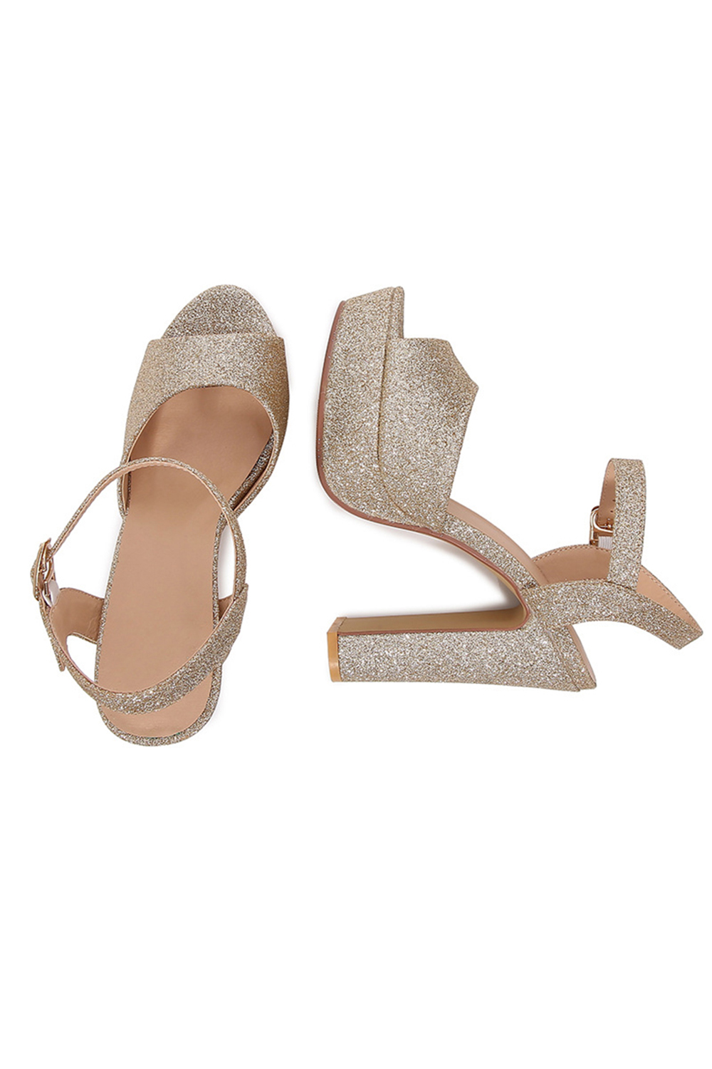 Shiny Buckle Chunky-Heel High-Heeled Peep-Toe Sandals for Women