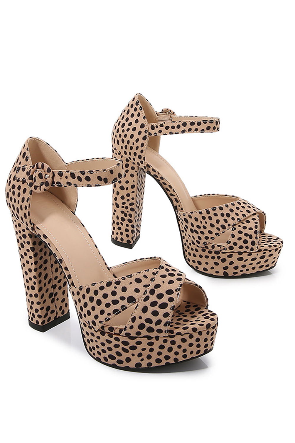 Leopard Print Buckle Chunky Heel High Heeled Sandals Bold Style with Solid Color Elegance