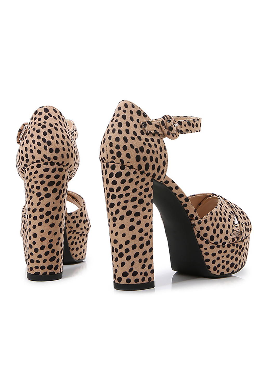 Leopard Print Buckle Chunky Heel High Heeled Sandals Bold Style with Solid Color Elegance