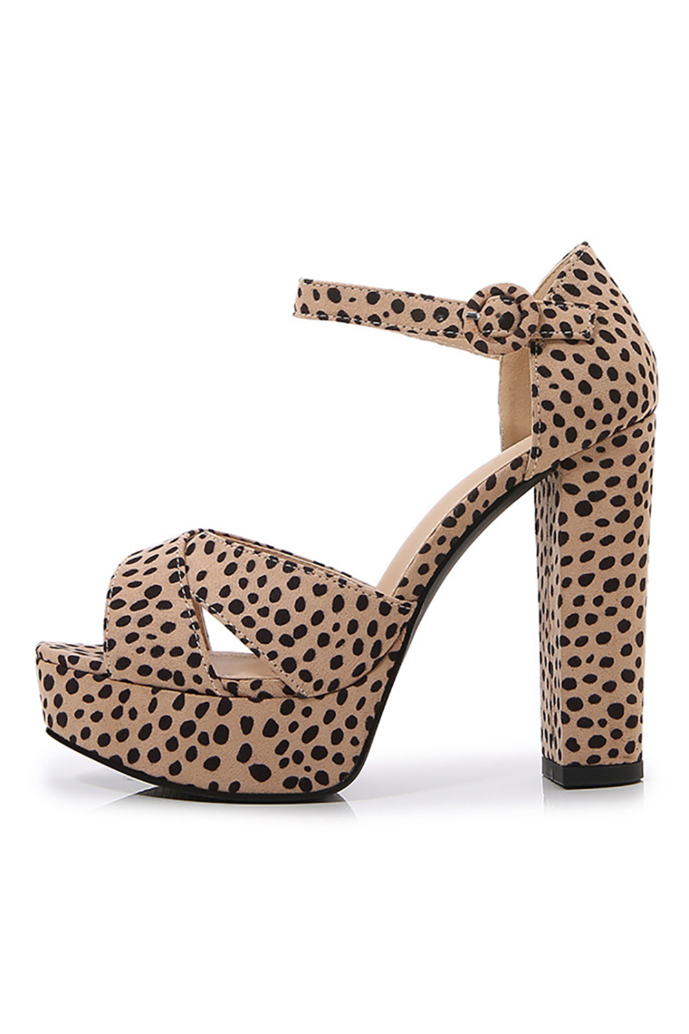 Leopard Print Buckle Chunky Heel High Heeled Sandals Bold Style with Solid Color Elegance