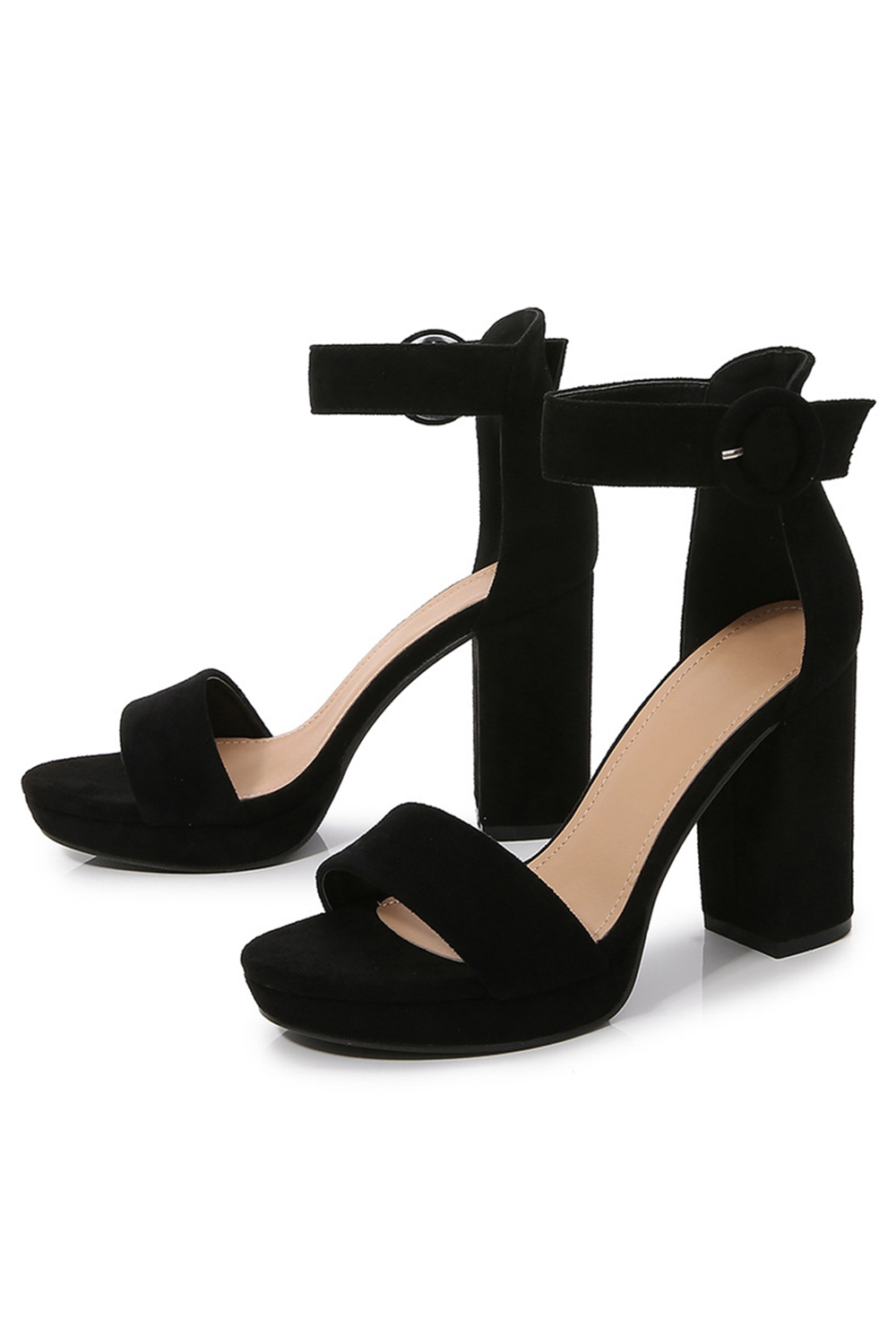 Elegant Round-Toe Suede Buckle Chunky-Heeled High Sandals for Women