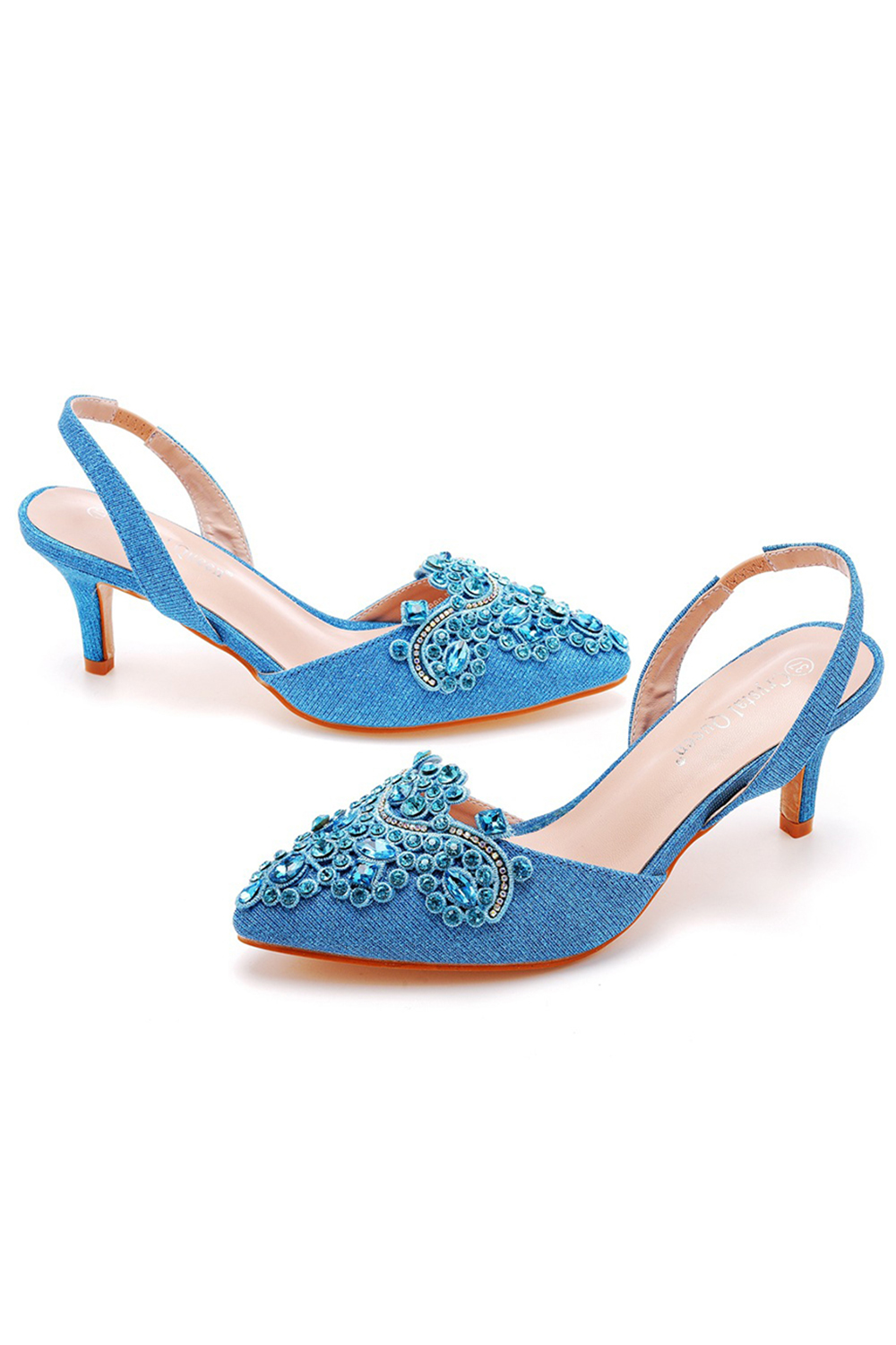 Simple Pointed-Toe Rhinestone One-Strap Low-Heel Stiletto Sandals