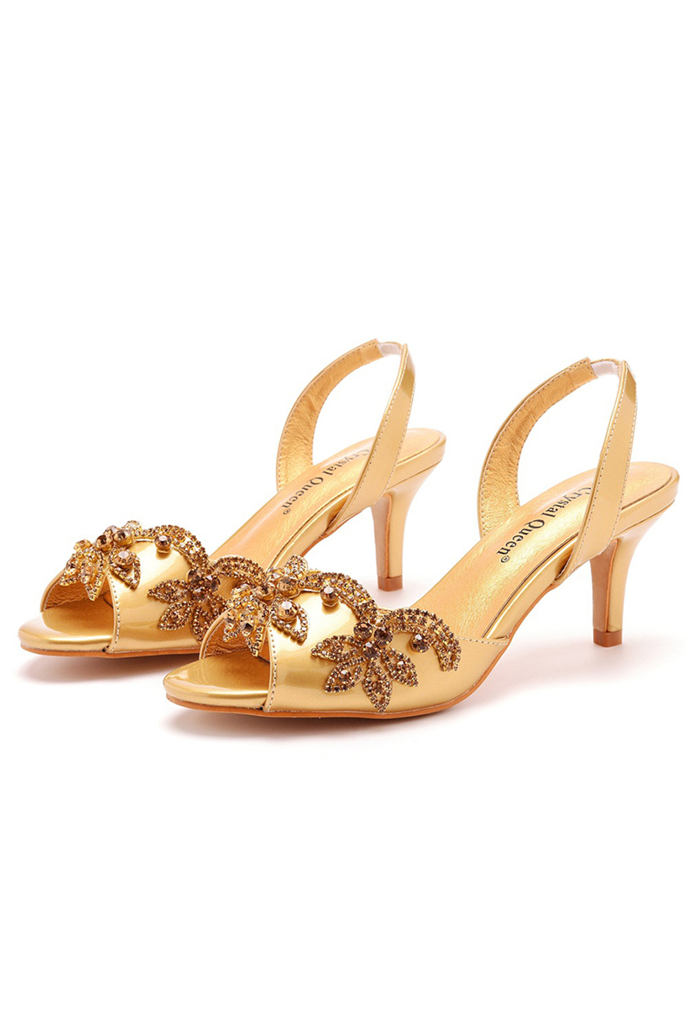 Elegant Rhinestone Buckle Stiletto High-Heeled Peep-Toe Sandals