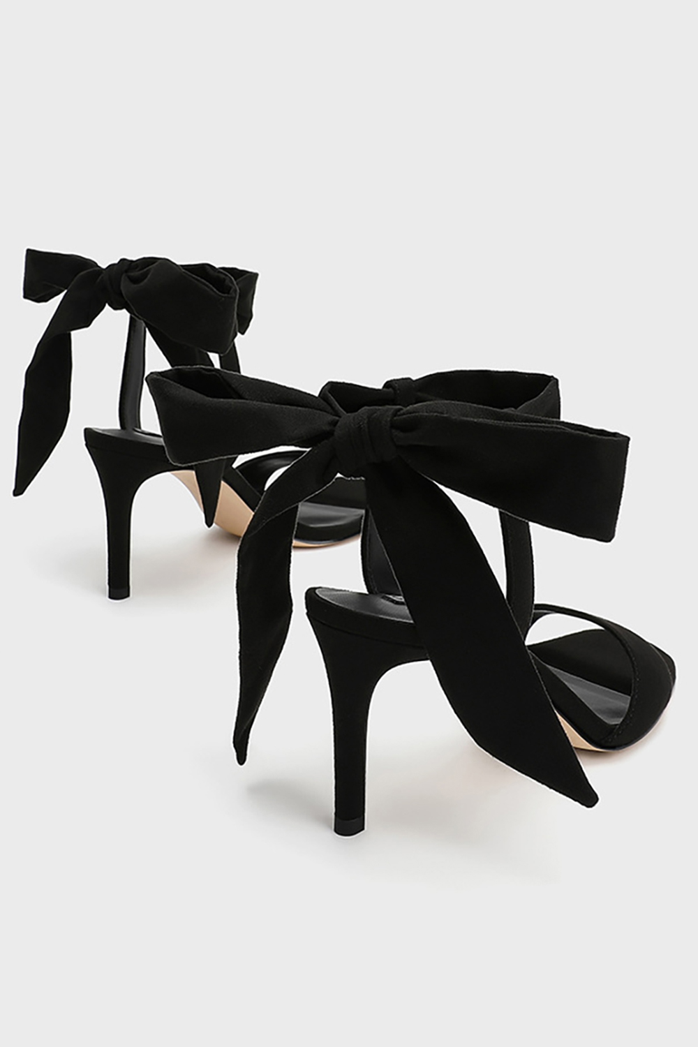 Velvet Sweet Bow Round-Toe Satin Stiletto High Heeled Sandals for Women