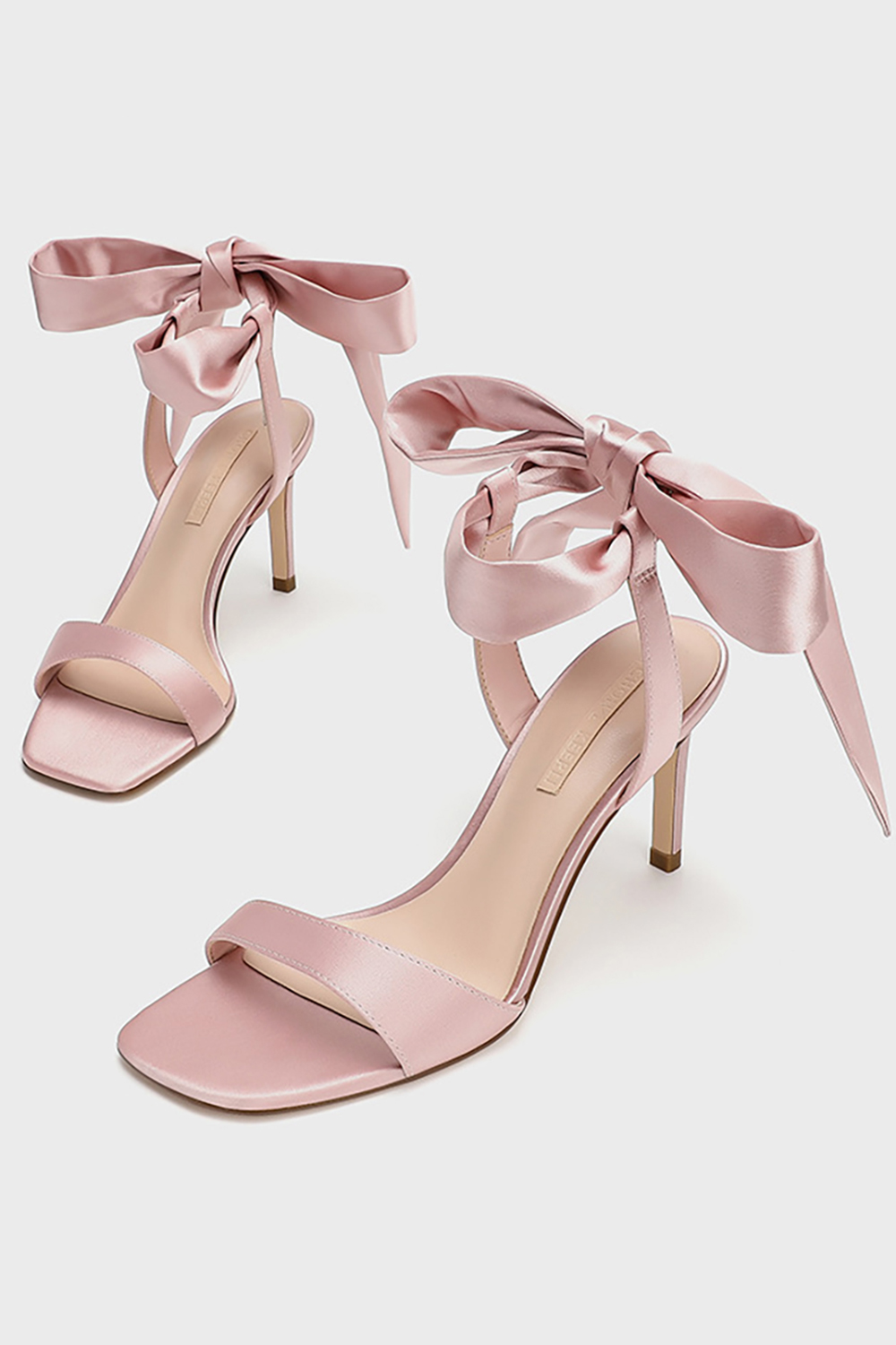 Velvet Sweet Bow Round-Toe Satin Stiletto High Heeled Sandals for Women