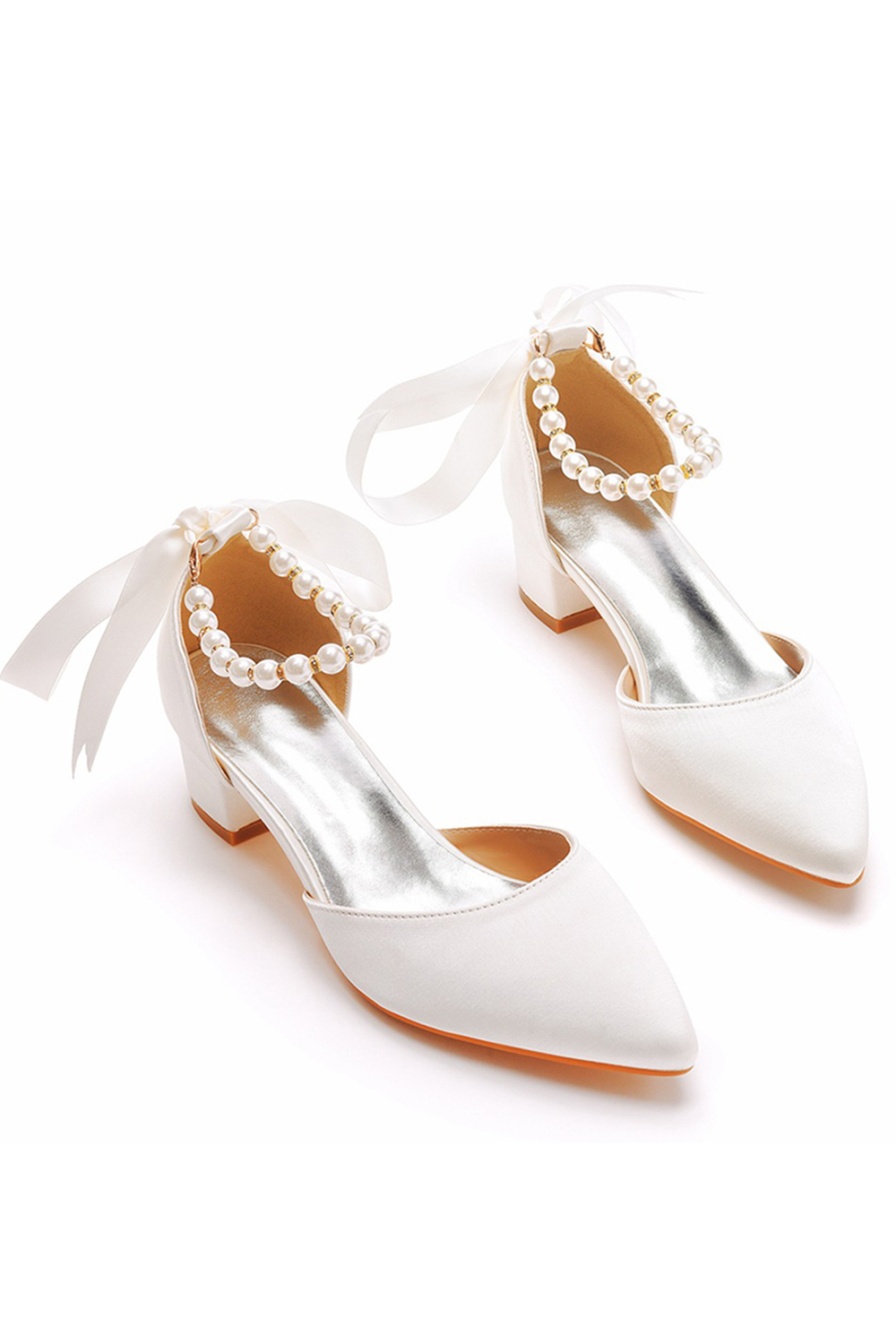 Elegant Pointed-Toe Beaded Low-Heel Chunky-Heel Closed-Toe Buckle Sandals