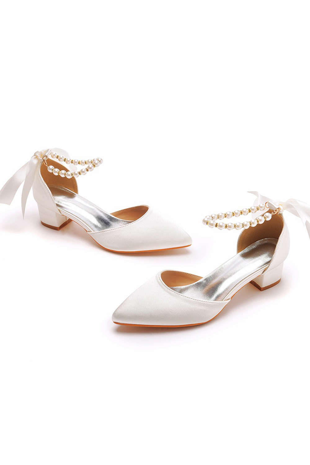 Elegant Pointed-Toe Beaded Low-Heel Chunky-Heel Closed-Toe Buckle Sandals