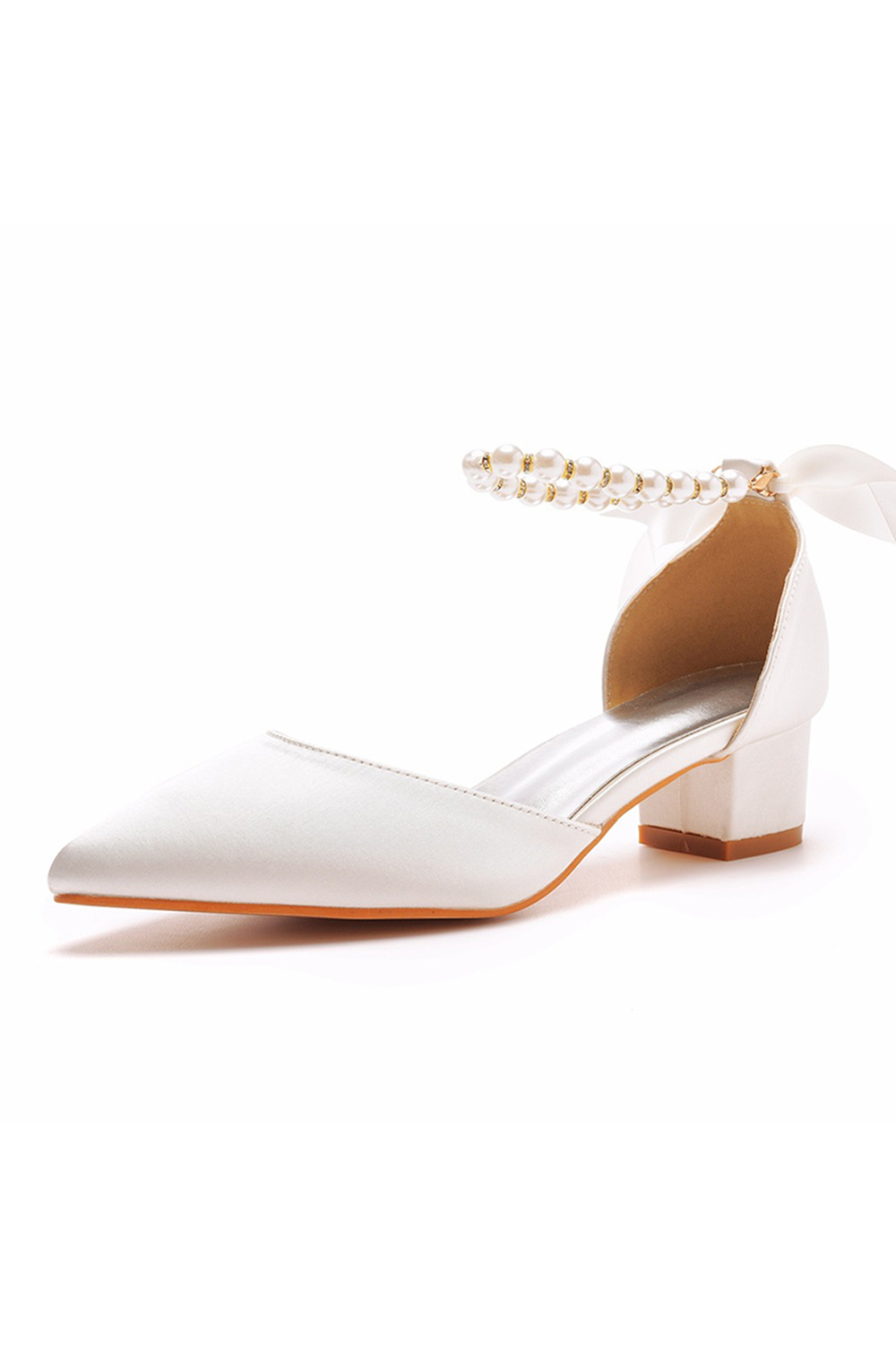 Elegant Pointed-Toe Beaded Low-Heel Chunky-Heel Closed-Toe Buckle Sandals