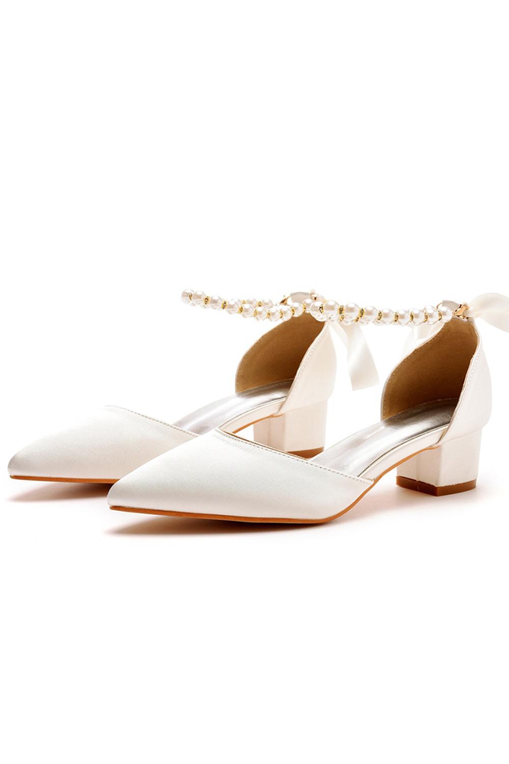 Elegant Pointed-Toe Beaded Low-Heel Chunky-Heel Closed-Toe Buckle Sandals