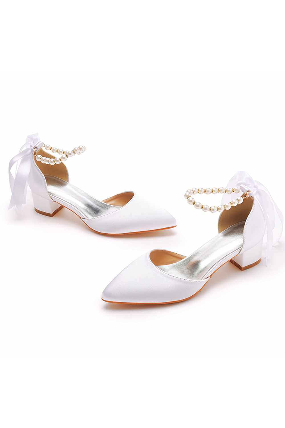 Elegant Pointed-Toe Beaded Low-Heel Chunky-Heel Closed-Toe Buckle Sandals