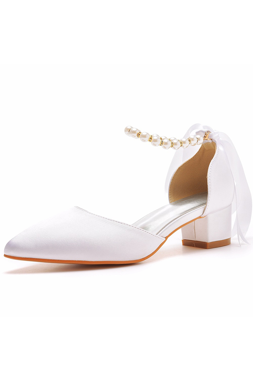 Elegant Pointed-Toe Beaded Low-Heel Chunky-Heel Closed-Toe Buckle Sandals