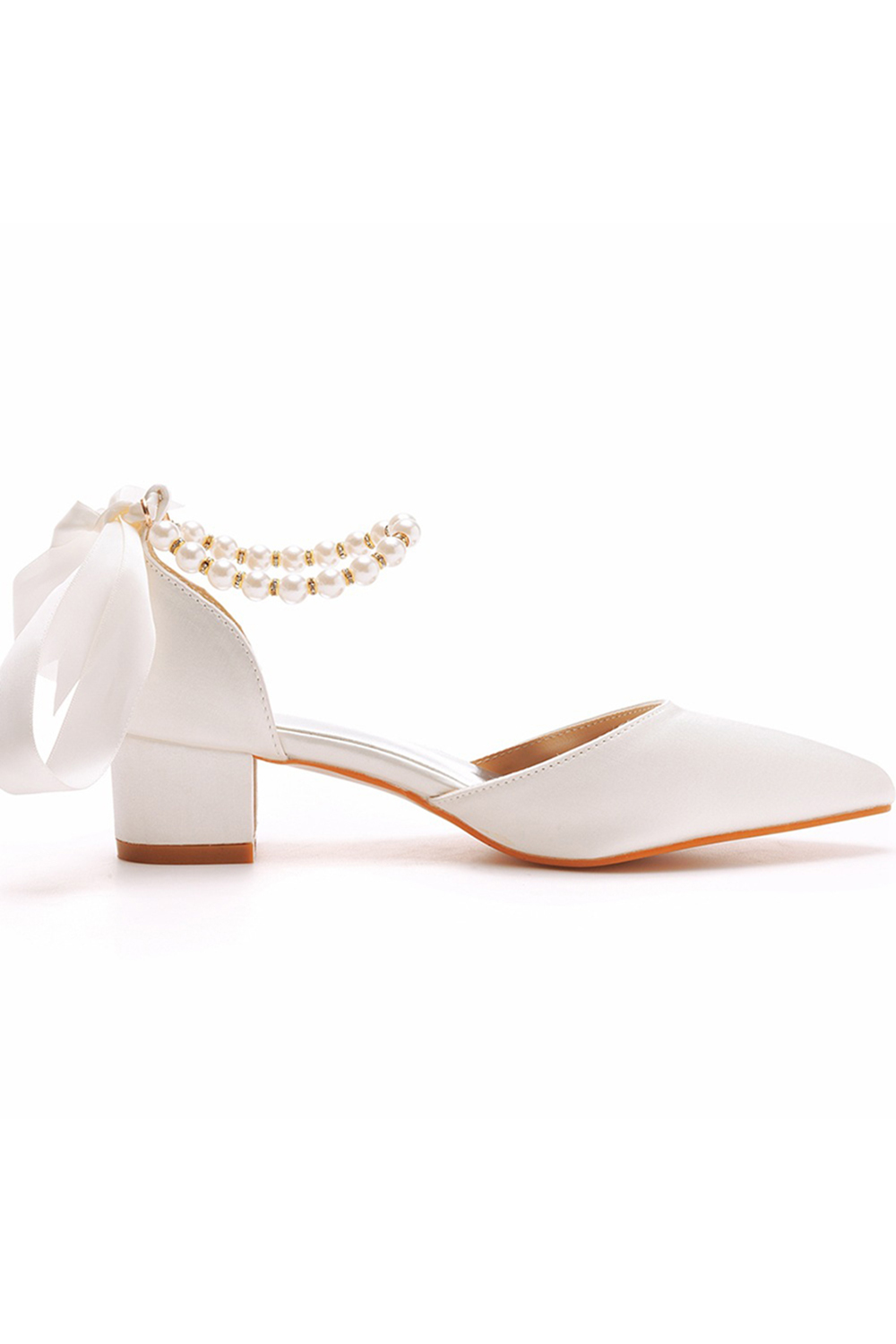 Elegant Pointed-Toe Beaded Low-Heel Chunky-Heel Closed-Toe Buckle Sandals