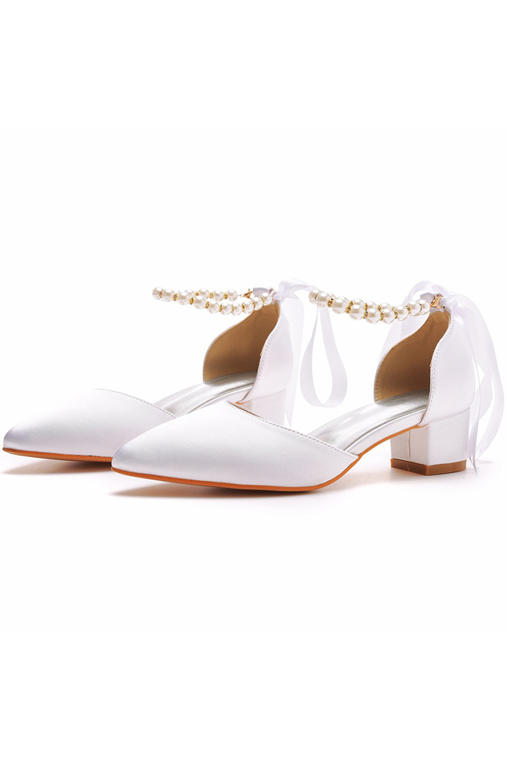 Elegant Pointed-Toe Beaded Low-Heel Chunky-Heel Closed-Toe Buckle Sandals