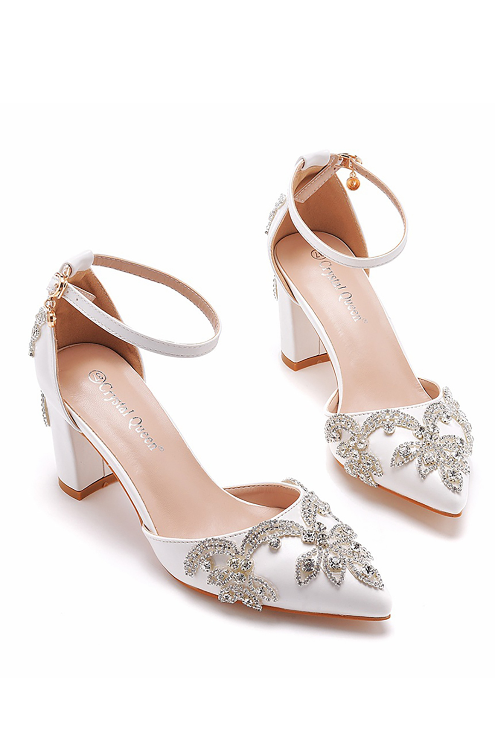 Elegant Rhinestone Buckle Shallow Chunky-Heeled High Heels with Strap
