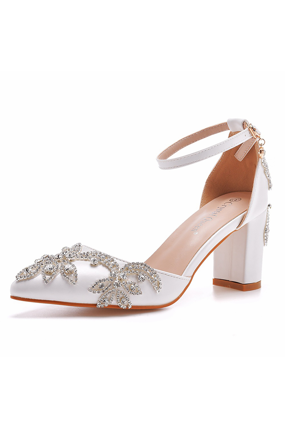 Elegant Rhinestone Buckle Shallow Chunky-Heeled High Heels with Strap