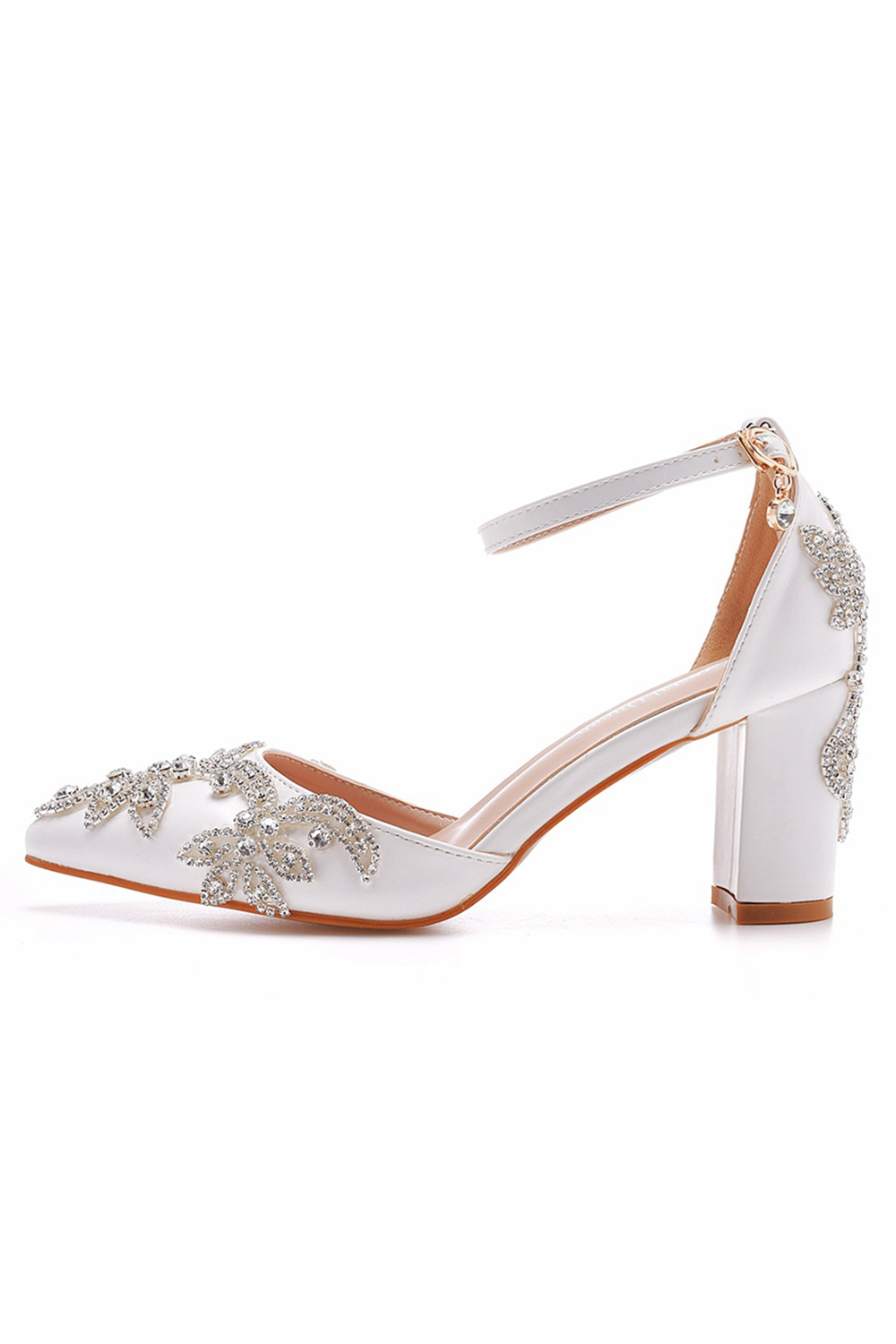 Elegant Rhinestone Buckle Shallow Chunky-Heeled High Heels with Strap