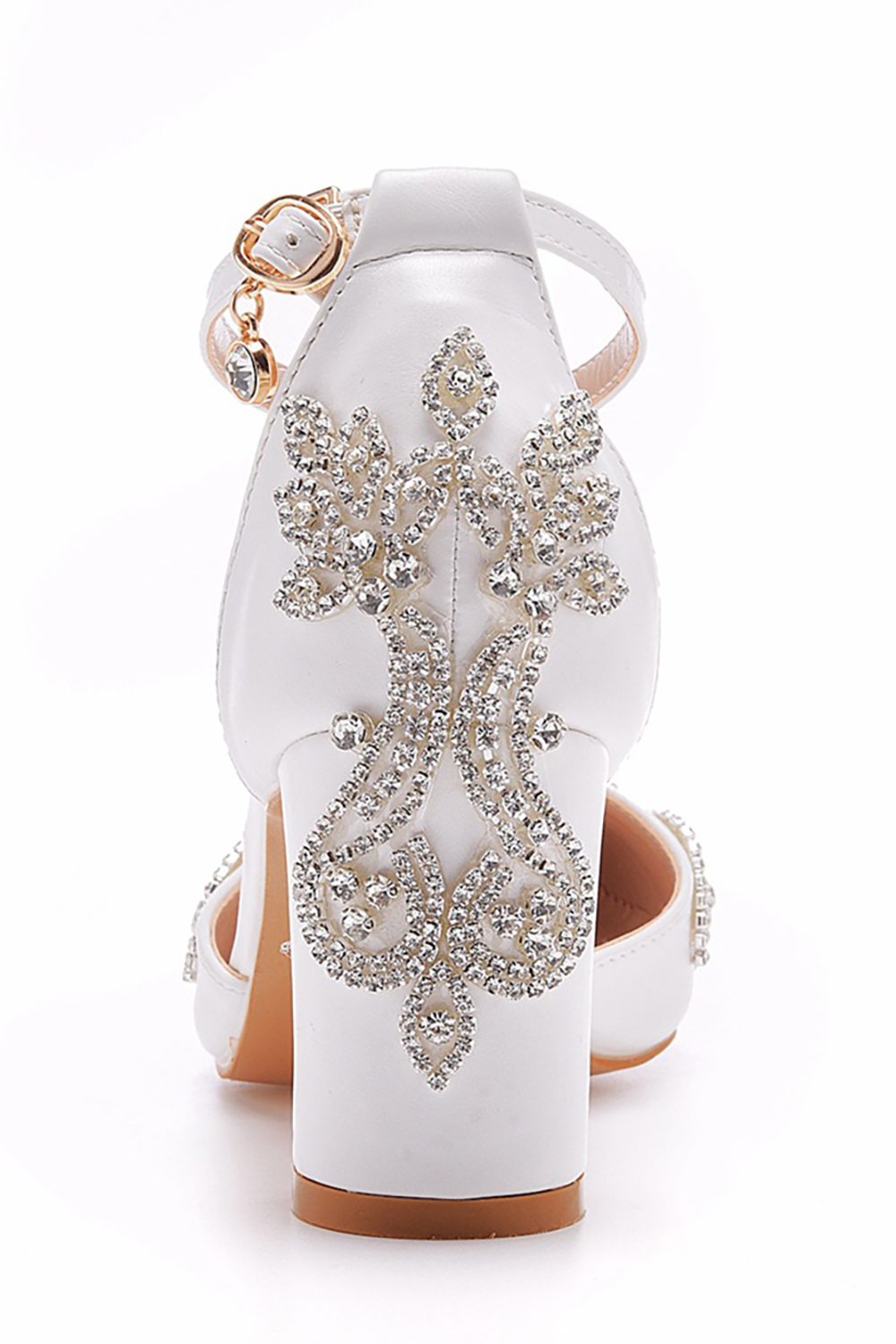 Elegant Rhinestone Buckle Shallow Chunky-Heeled High Heels with Strap
