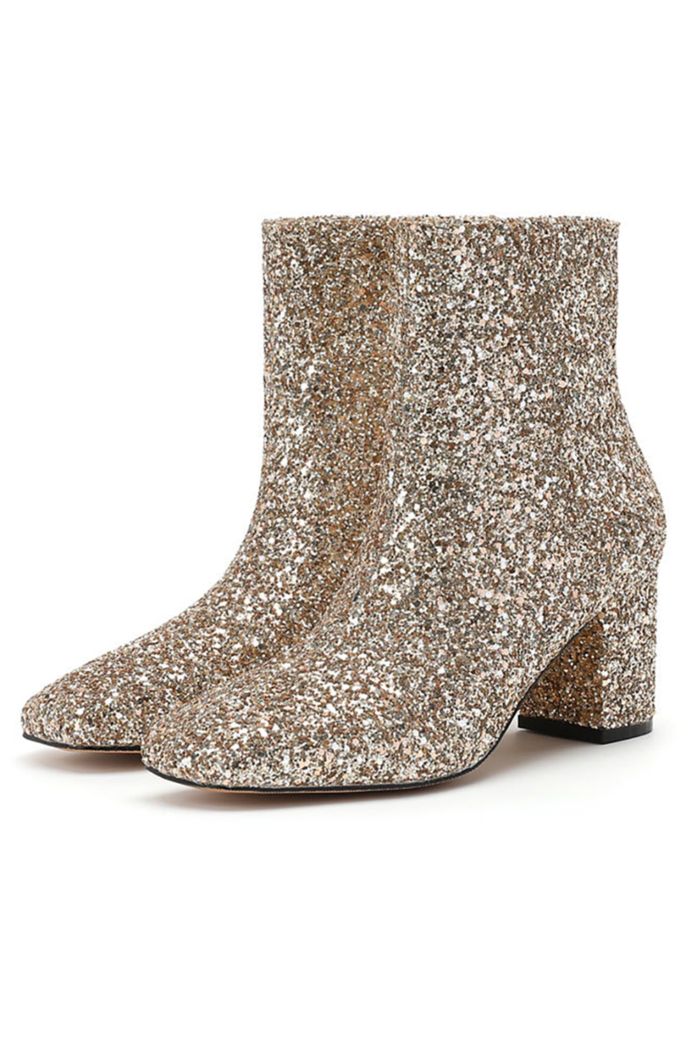 Metallic Sequin Square-Toe Low Ankle Chunky-Heeled High Boots for Women