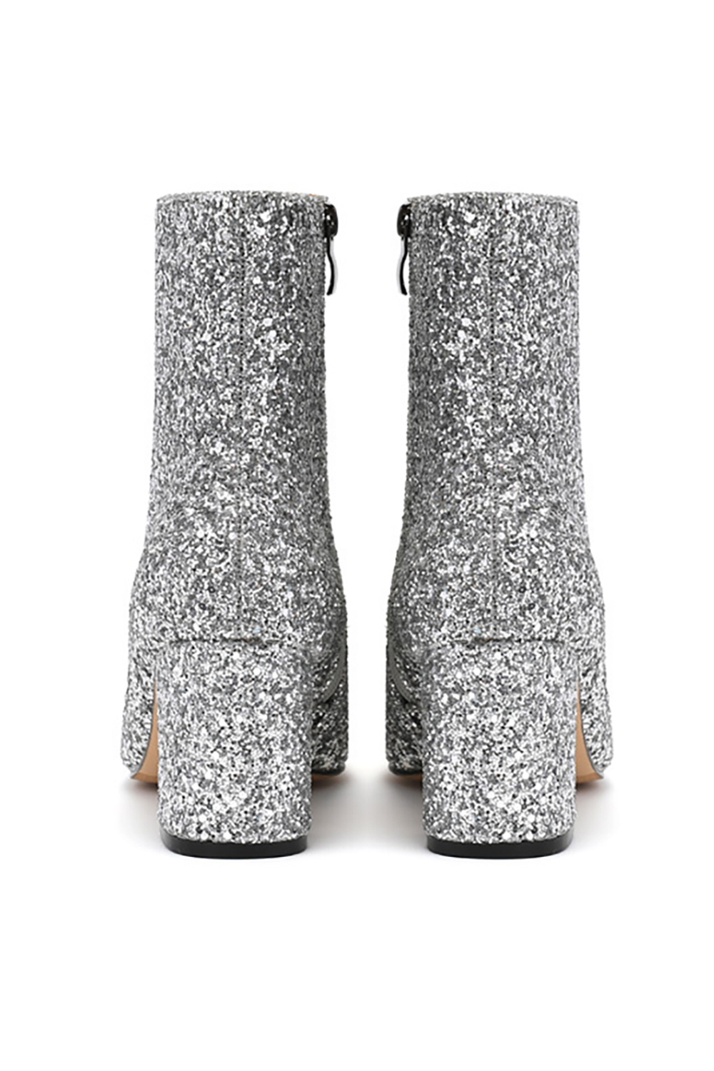Metallic Sequin Square-Toe Low Ankle Chunky-Heeled High Boots for Women