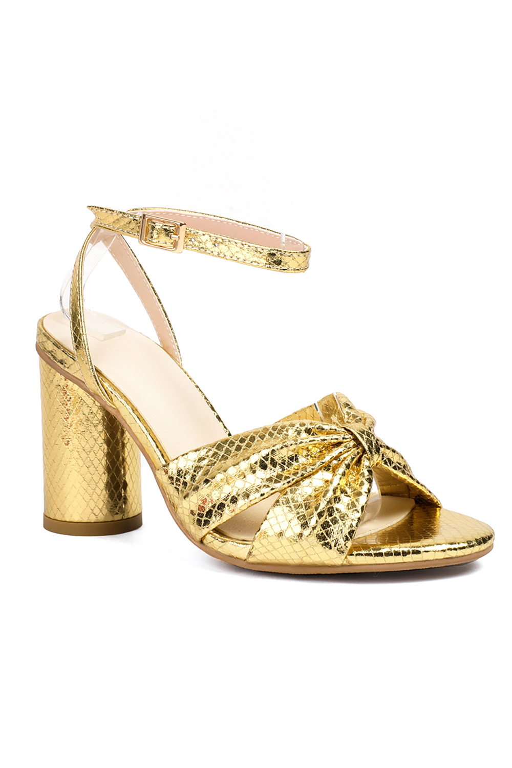 Round-Toe One-Strap Buckle Solid Color Microfiber Chunky-Heeled High Heels