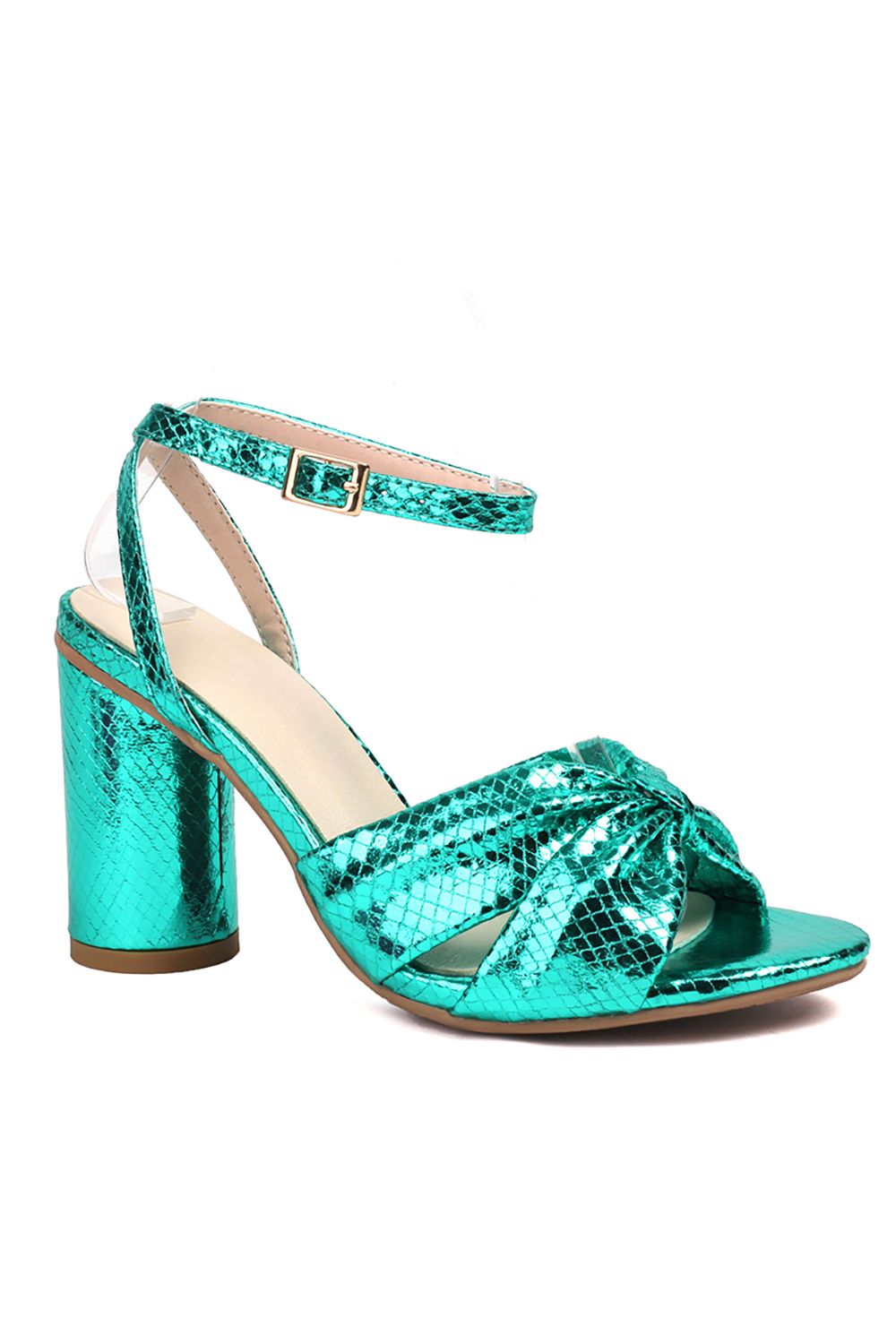 Round-Toe One-Strap Buckle Solid Color Microfiber Chunky-Heeled High Heels