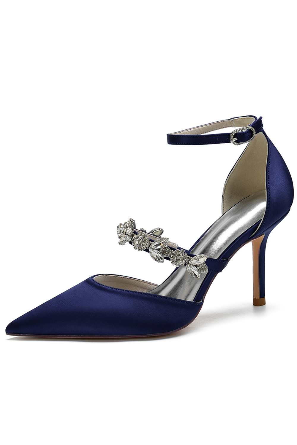 Solid Color Pointed-Toe Rhinestone Buckle Closed-Toe Stiletto High Heels for Women