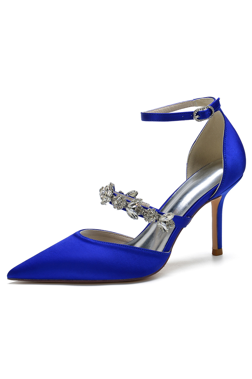 Solid Color Pointed-Toe Rhinestone Buckle Closed-Toe Stiletto High Heels for Women