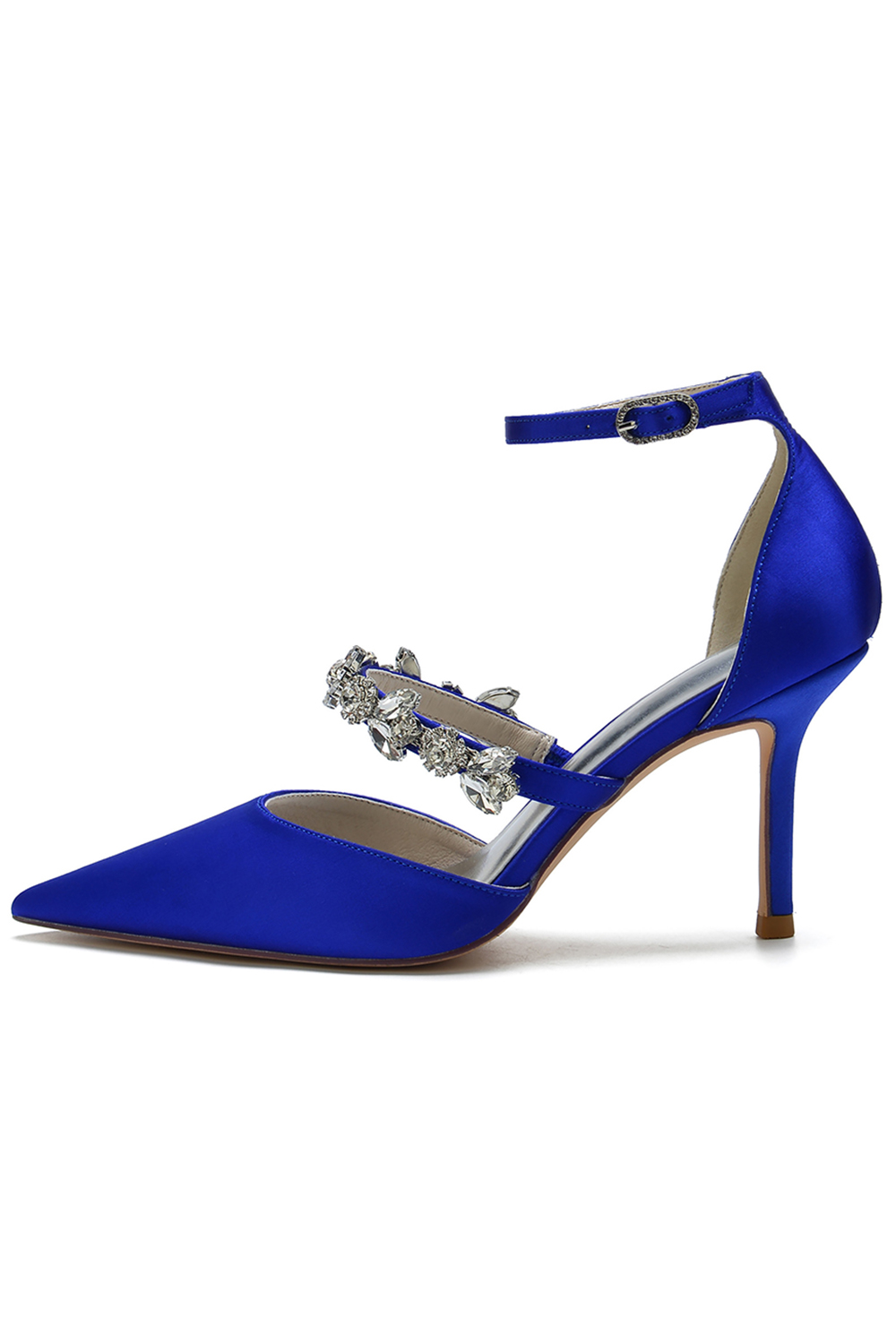 Solid Color Pointed-Toe Rhinestone Buckle Closed-Toe Stiletto High Heels for Women