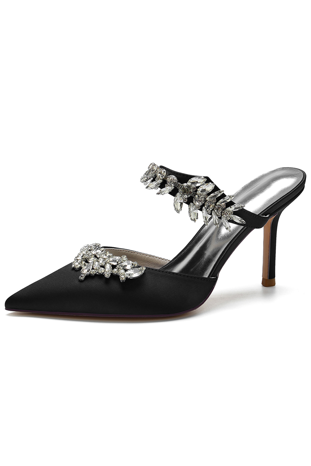 Elegant Satin Pointed-Toe Rhinestone Stiletto High Heels for Women