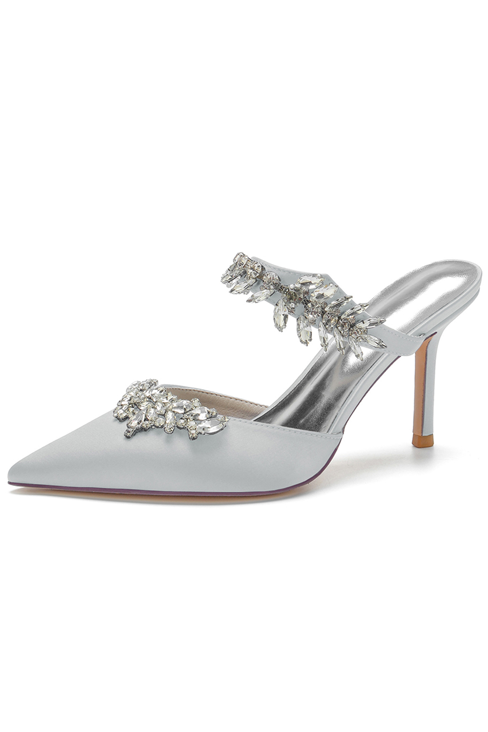 Elegant Satin Pointed-Toe Rhinestone Stiletto High Heels for Women