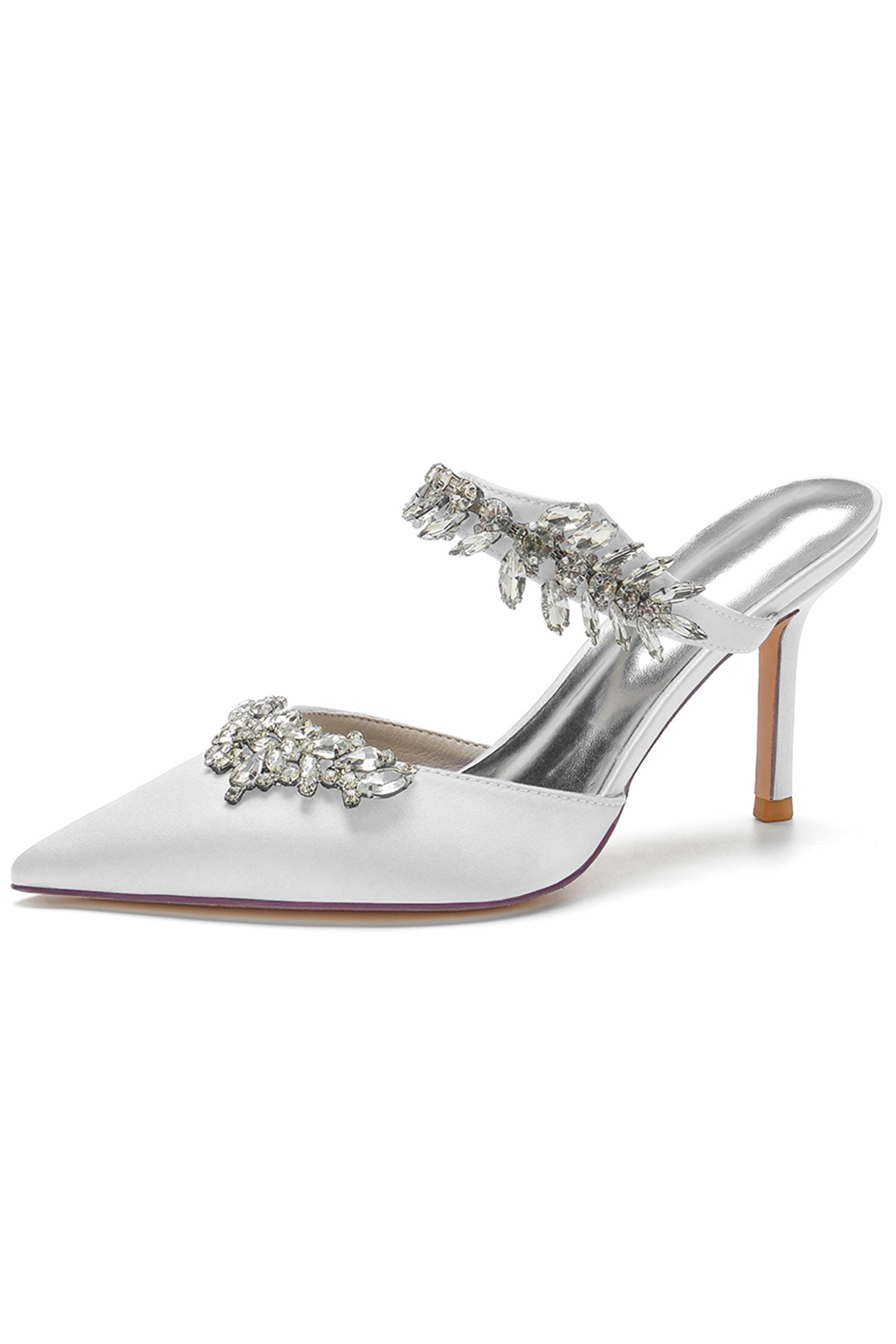 Elegant Satin Pointed-Toe Rhinestone Stiletto High Heels for Women