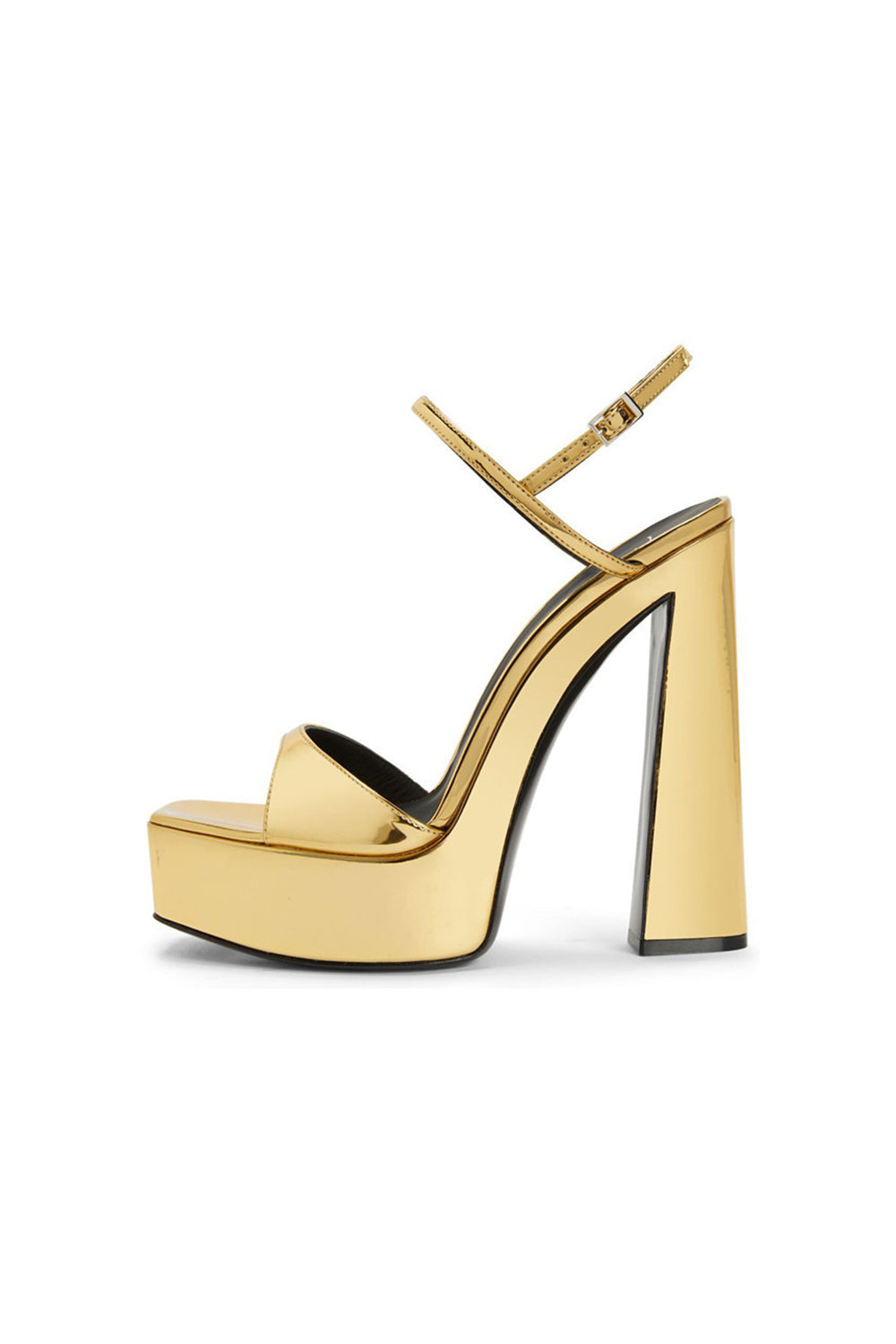 Golden Ankle Strap Open Toe Chunky Heel Sandals